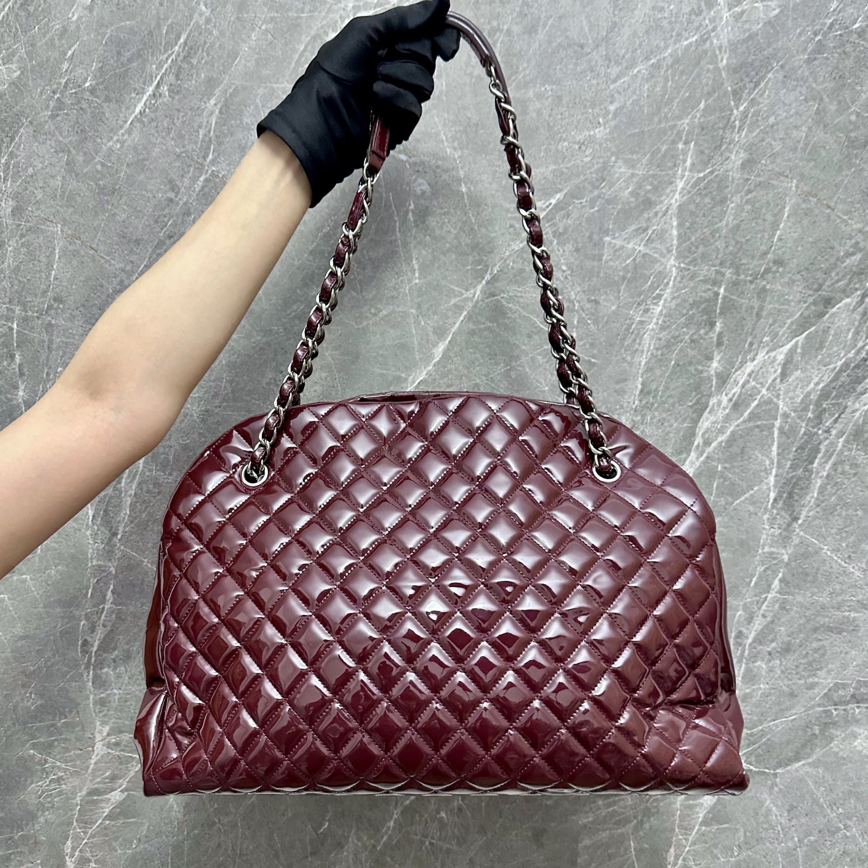 Chanel Modemoiselle Large Bowling Bag Burgundy Patent Leather - Luxury Evermore