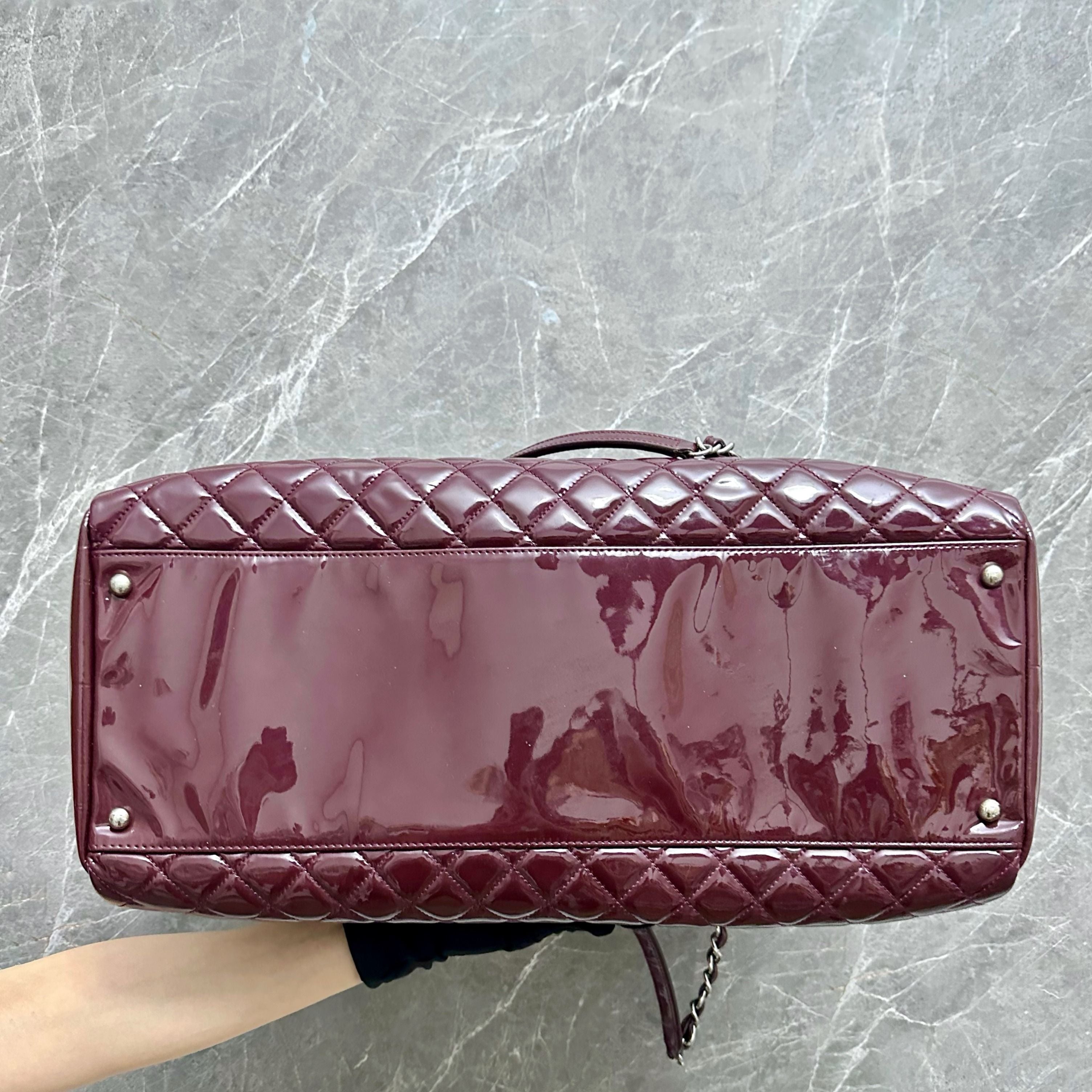 Chanel Modemoiselle Large Bowling Bag Burgundy Patent Leather - Luxury Evermore