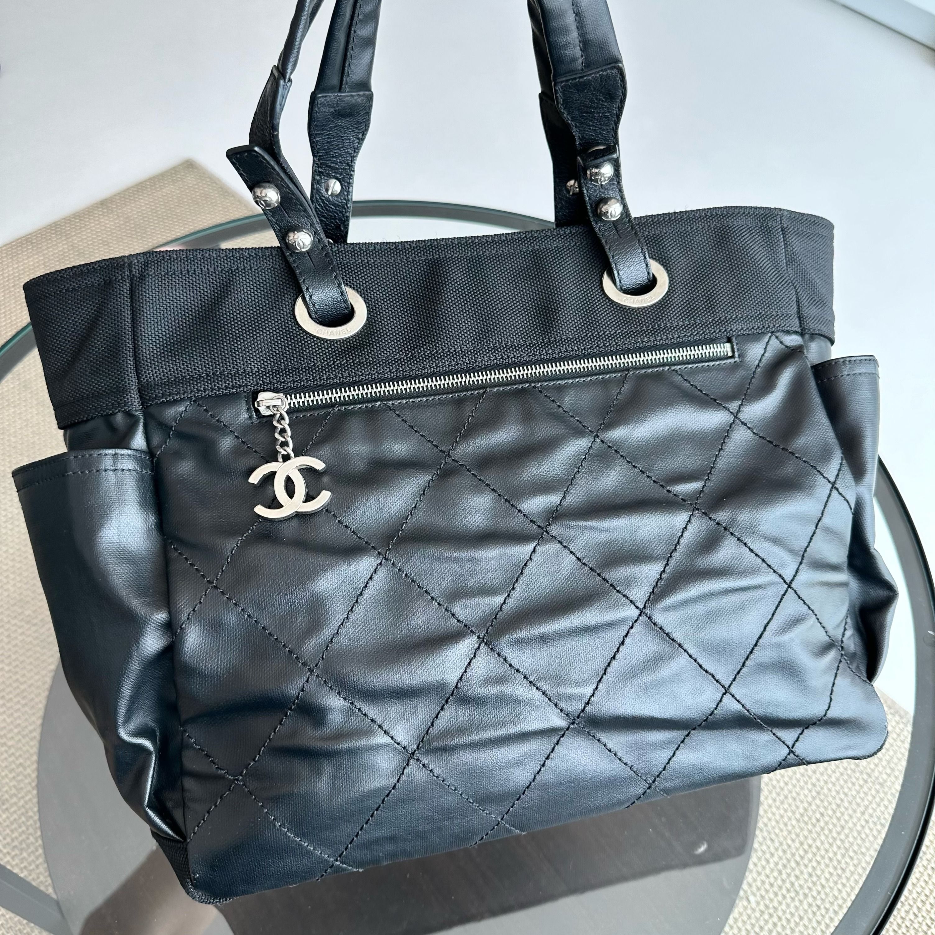 Chanel Paris Biarritz Quilted Tote with Pouch Black No 11 - Luxury Evermore