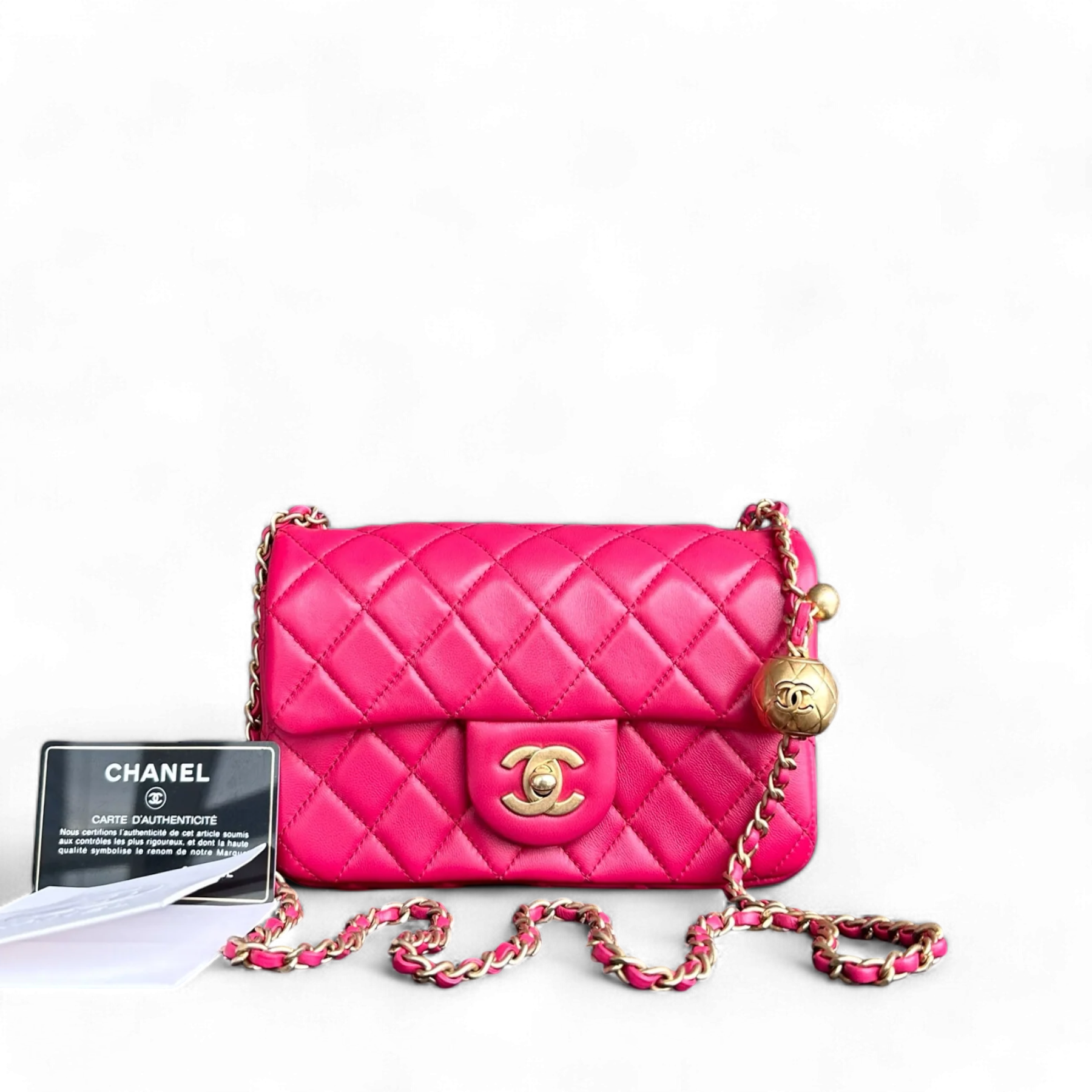 Chanel Classic Flap Mini - 20CM Rectangle Pearl Crush Quilted Lambskin Hot Pink Gold Hardware Series 30