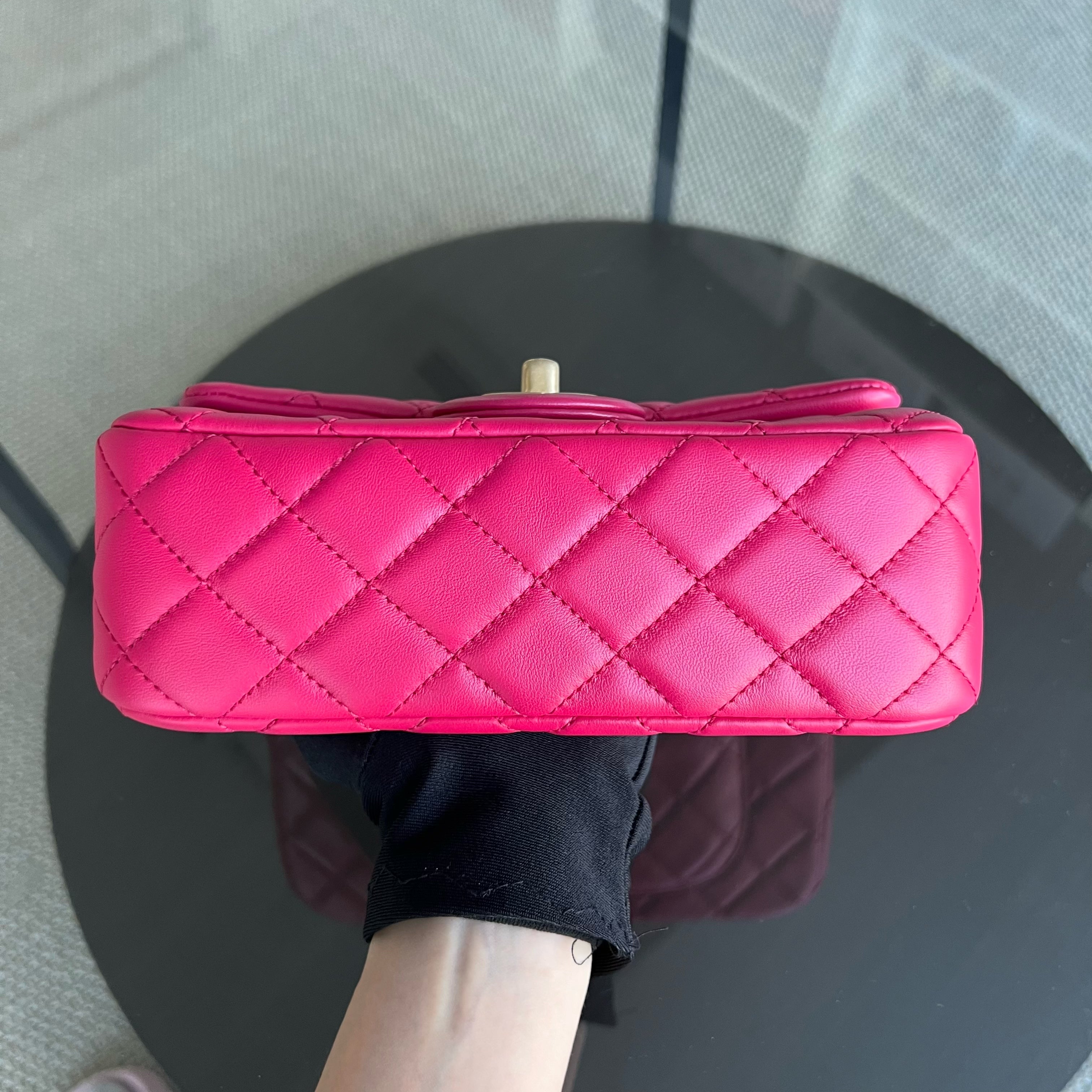 Chanel Pearl Crush Mini Rectangle Classic Flap Quilted Lambskin Hot Pink Golden Hardware Series 30 - Luxury Evermore