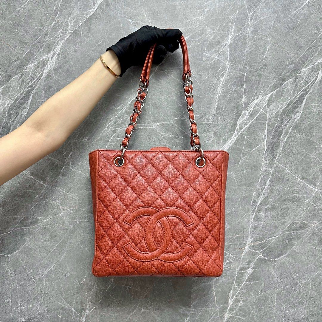 Chanel PST Petite Shopping Tote Caviar Salmon Red SHW No 12 - Luxury Evermore