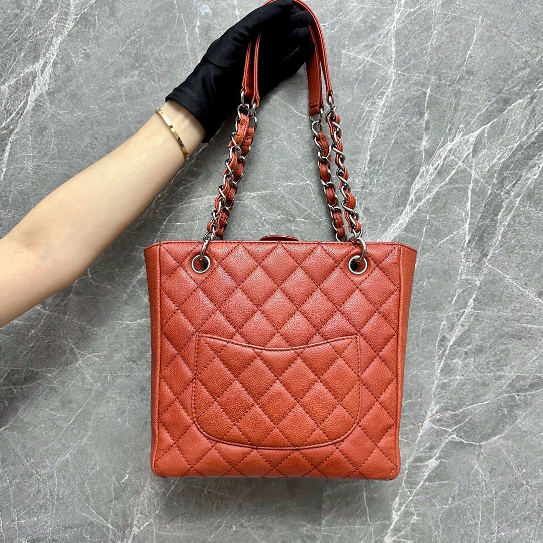 Chanel PST Petite Shopping Tote Caviar Salmon Red SHW No 12 - Luxury Evermore