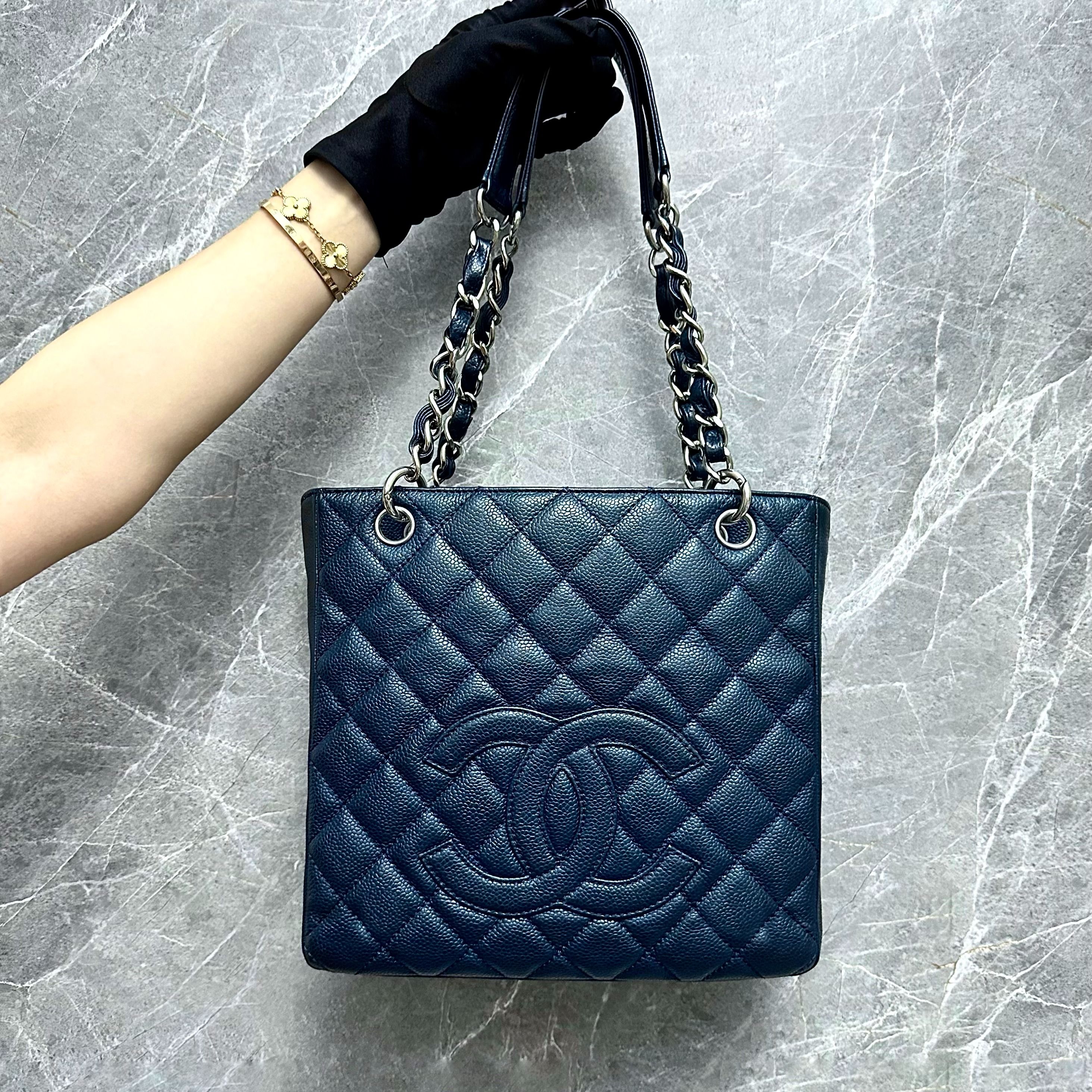 Chanel PST Petite Shopping Tote Dark Blue Caviar SHW No 13 - Luxury Evermore