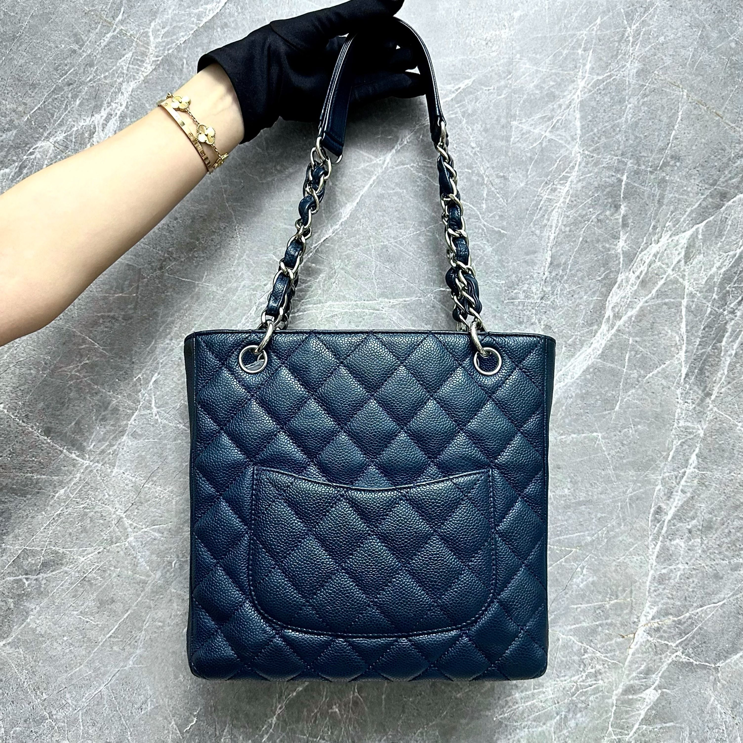 Chanel PST Petite Shopping Tote Dark Blue Caviar SHW No 13 - Luxury Evermore