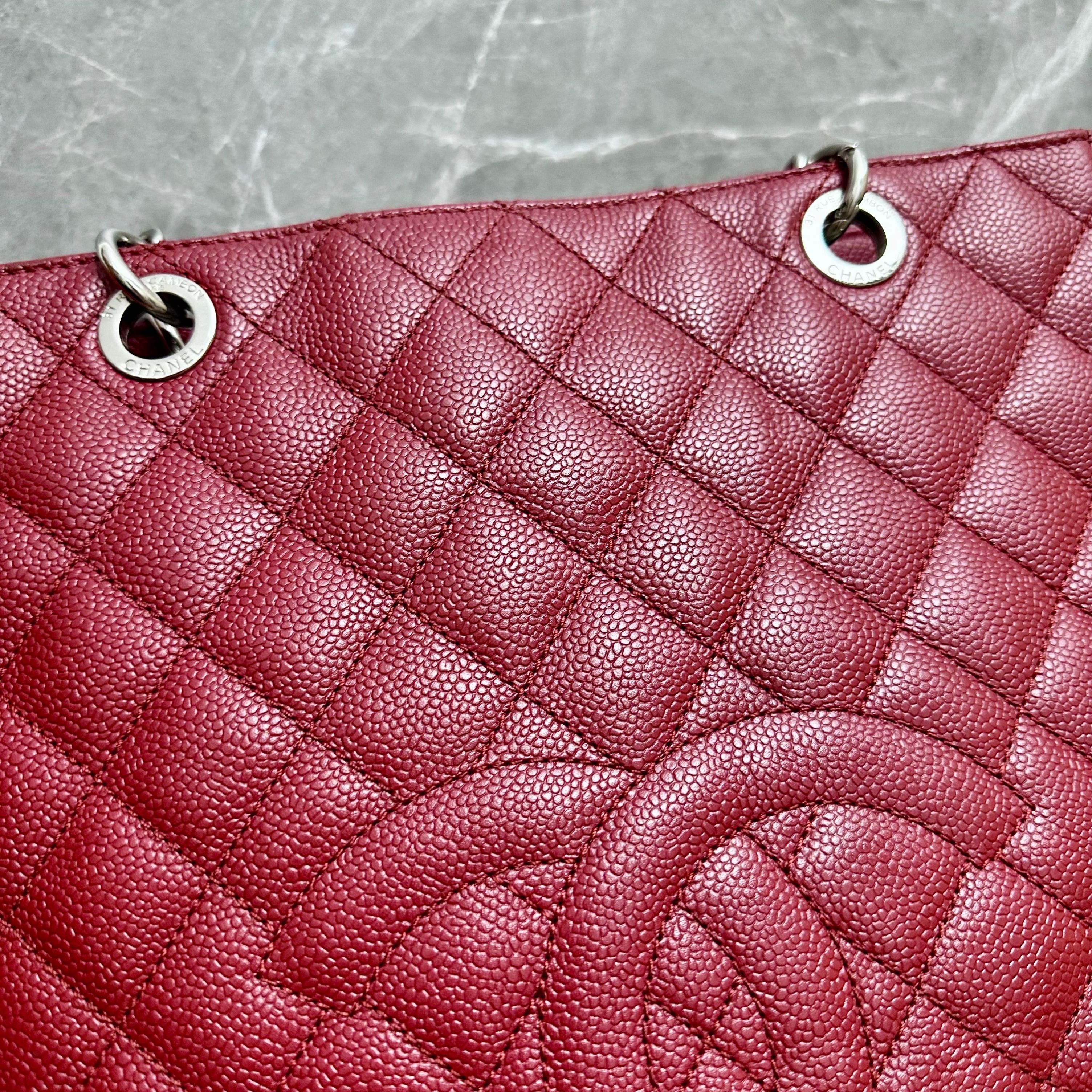 Chanel PST XL Burgundy Petite Shopping Tote Caviar SHW - Luxury Evermore