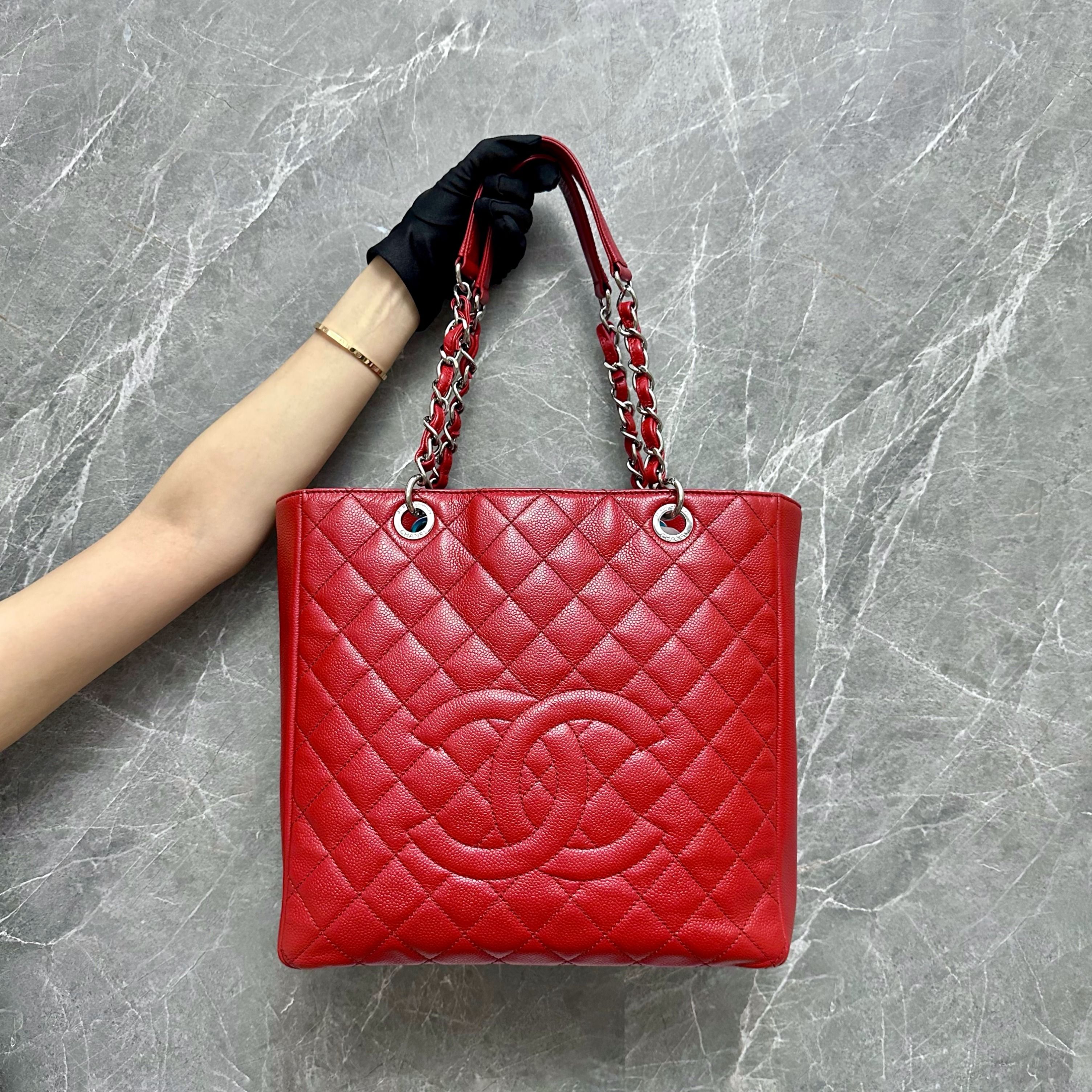 Chanel PST XL Caviar Petite Shopping Tote Red No 17 - Luxury Evermore