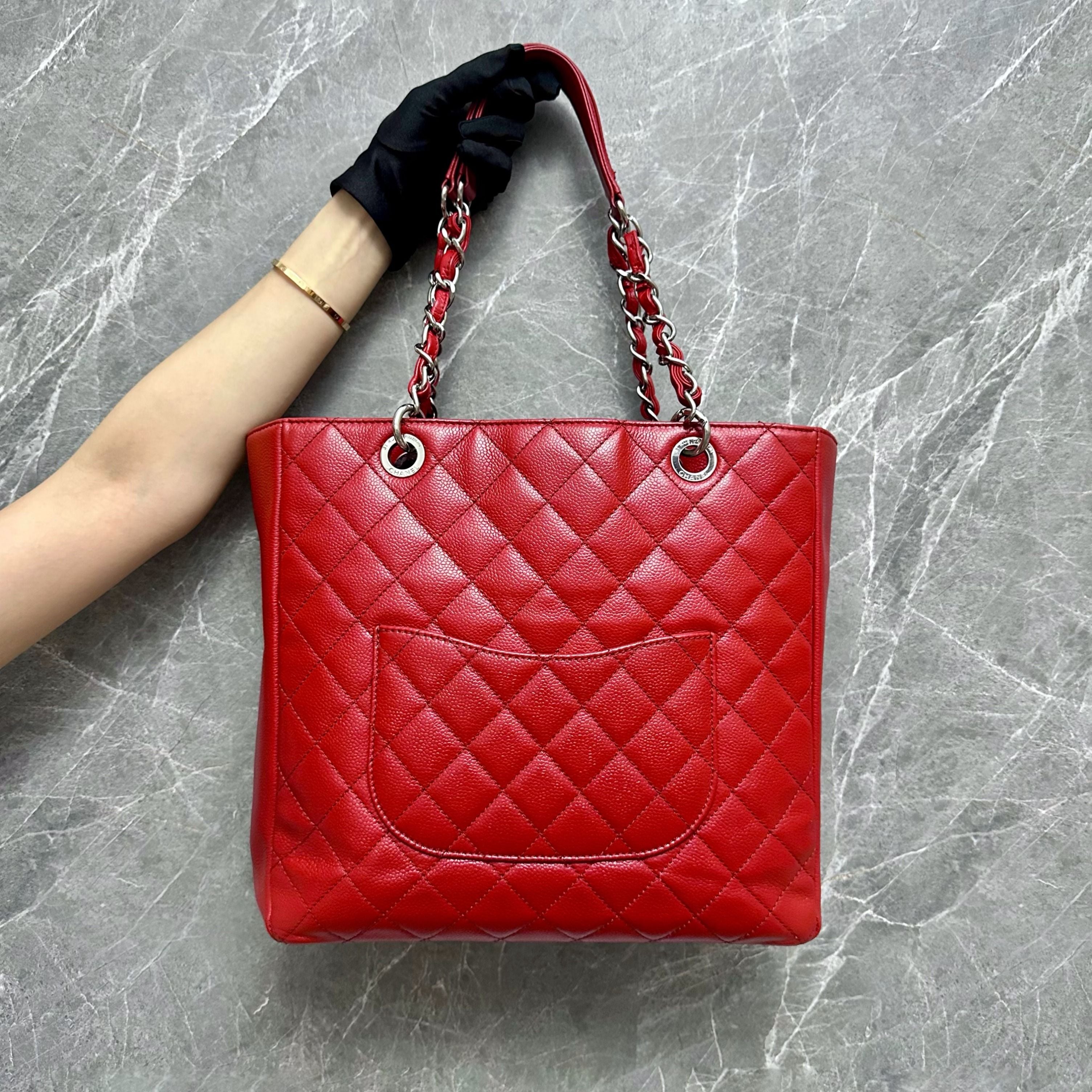 Chanel PST XL Caviar Petite Shopping Tote Red No 17 - Luxury Evermore