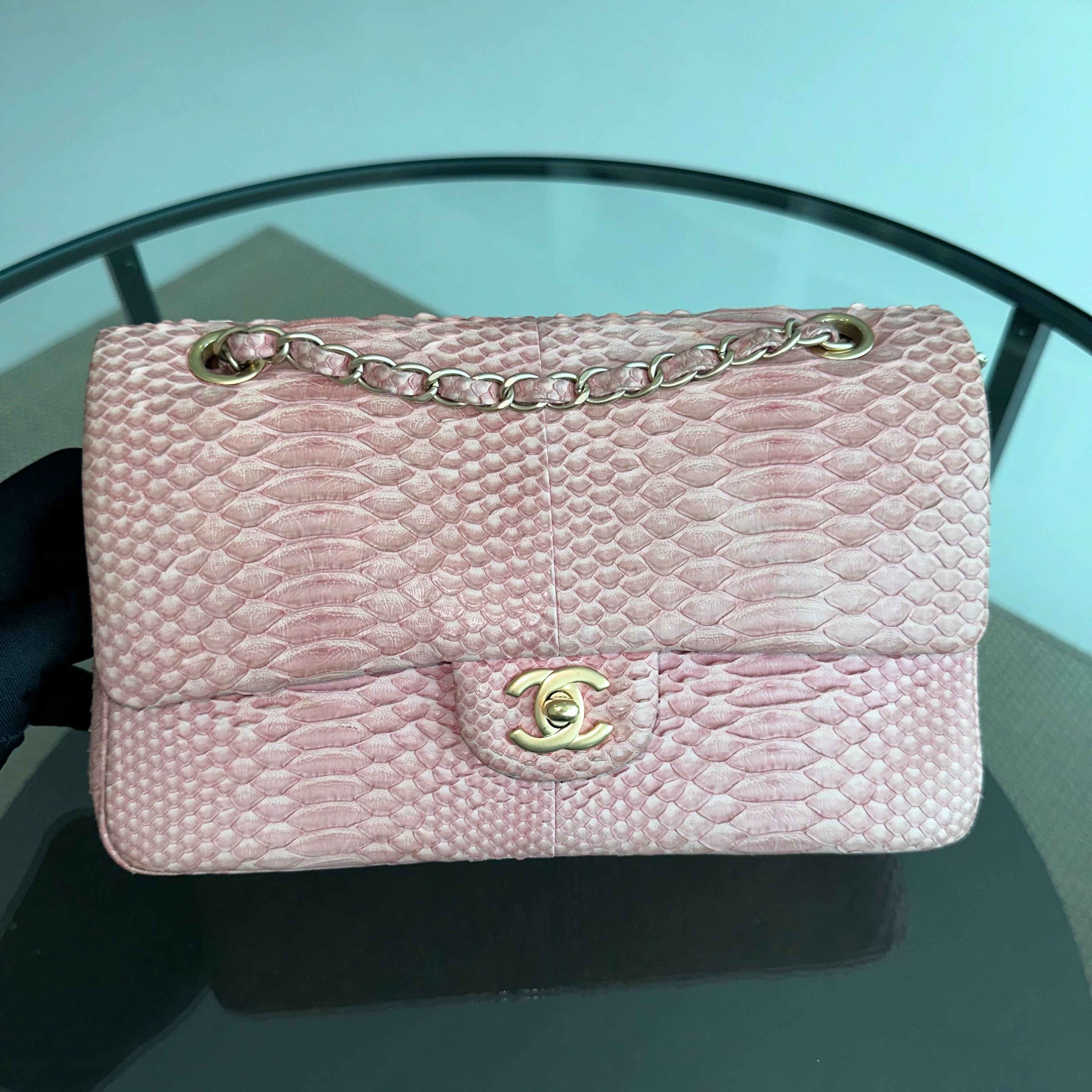 Chanel Python Classic Flap Medium Light Pink GHW No 13 - Luxury Evermore