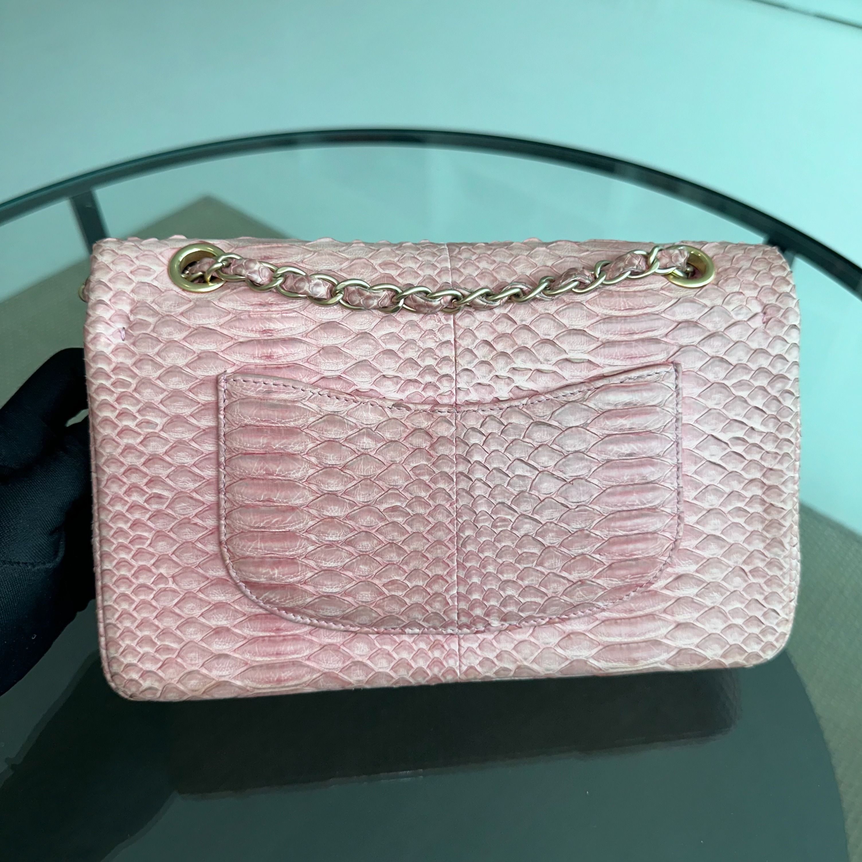 Chanel Python Classic Flap Medium Light Pink GHW No 13 - Luxury Evermore