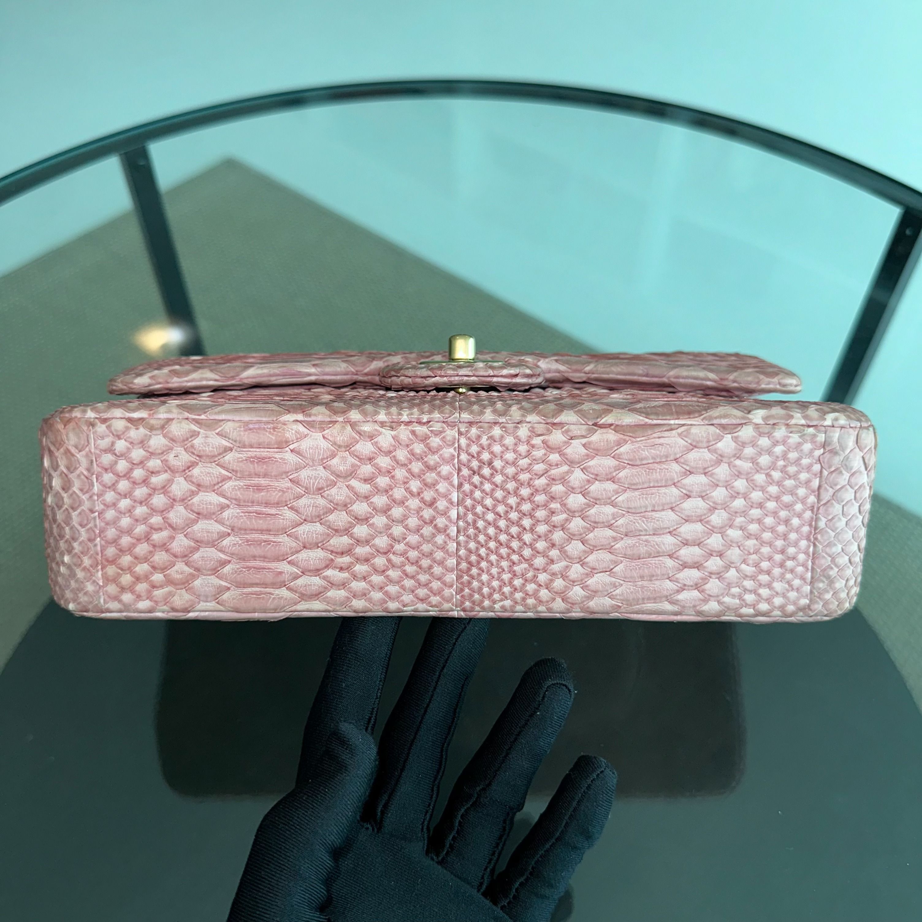 Chanel Python Classic Flap Medium Light Pink GHW No 13 - Luxury Evermore