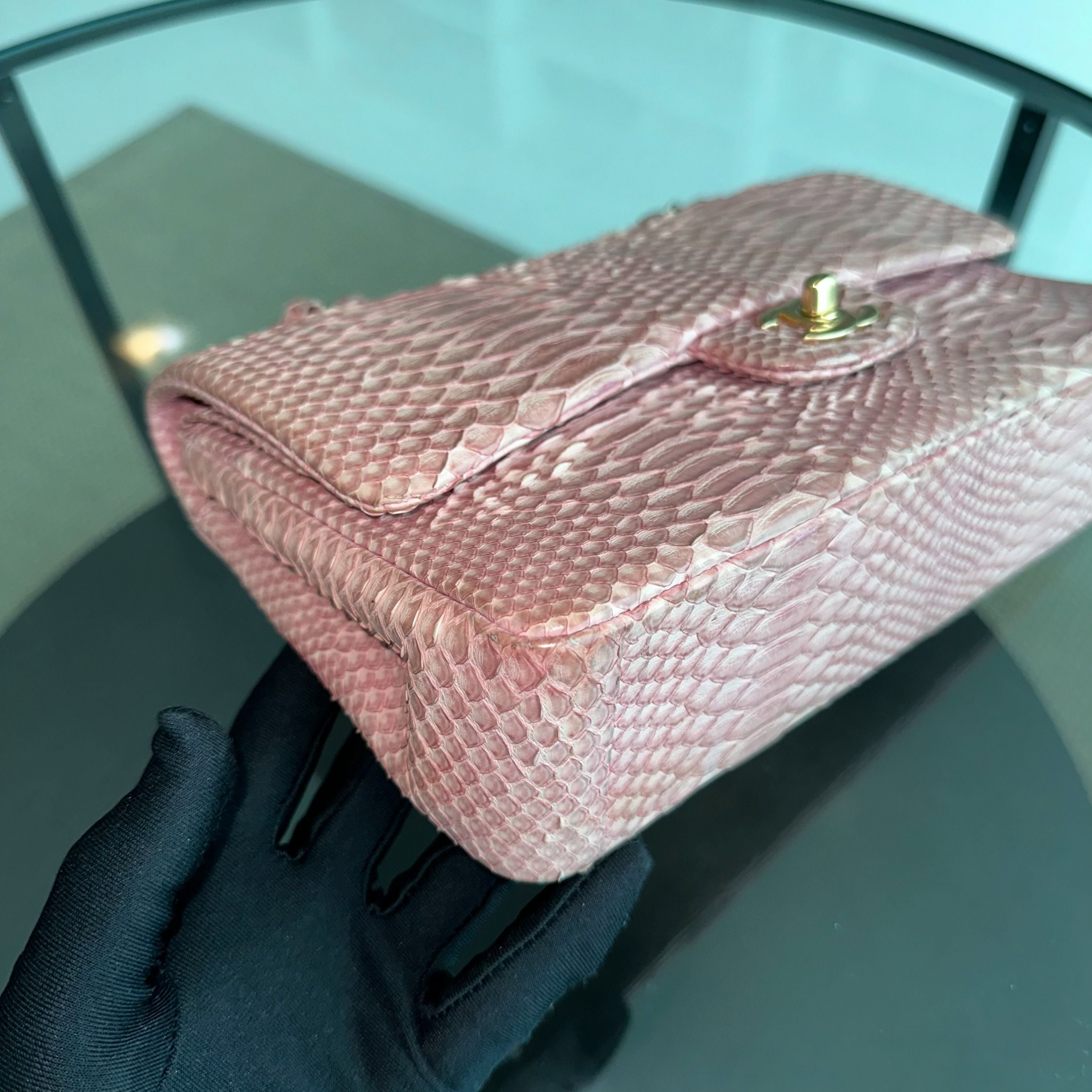 Chanel Python Classic Flap Medium Light Pink GHW No 13 - Luxury Evermore