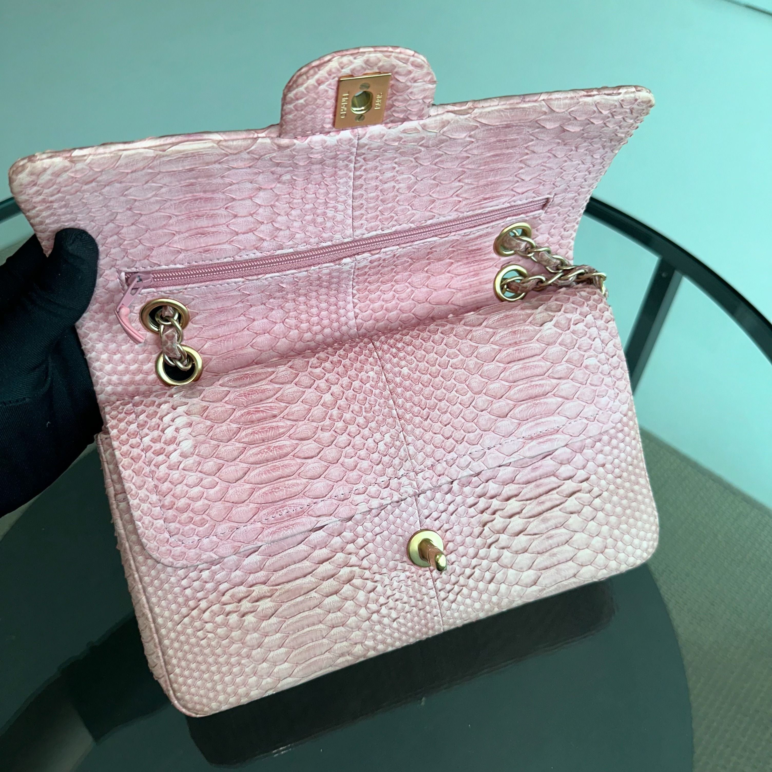 Chanel Python Classic Flap Medium Light Pink GHW No 13 - Luxury Evermore