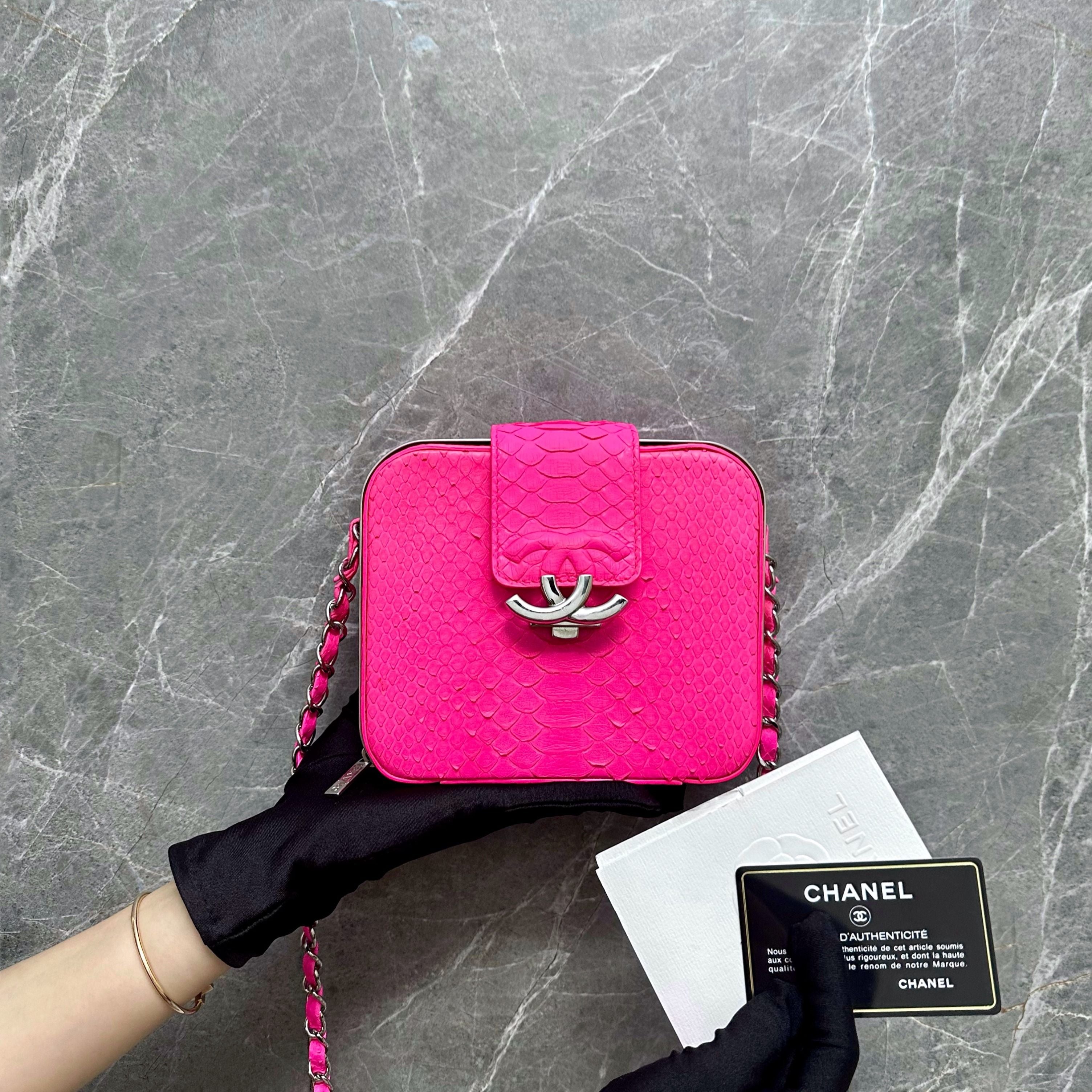 Chanel Python Leather Small Cross Body Bag Hot Pink No 24 - Luxury Evermore