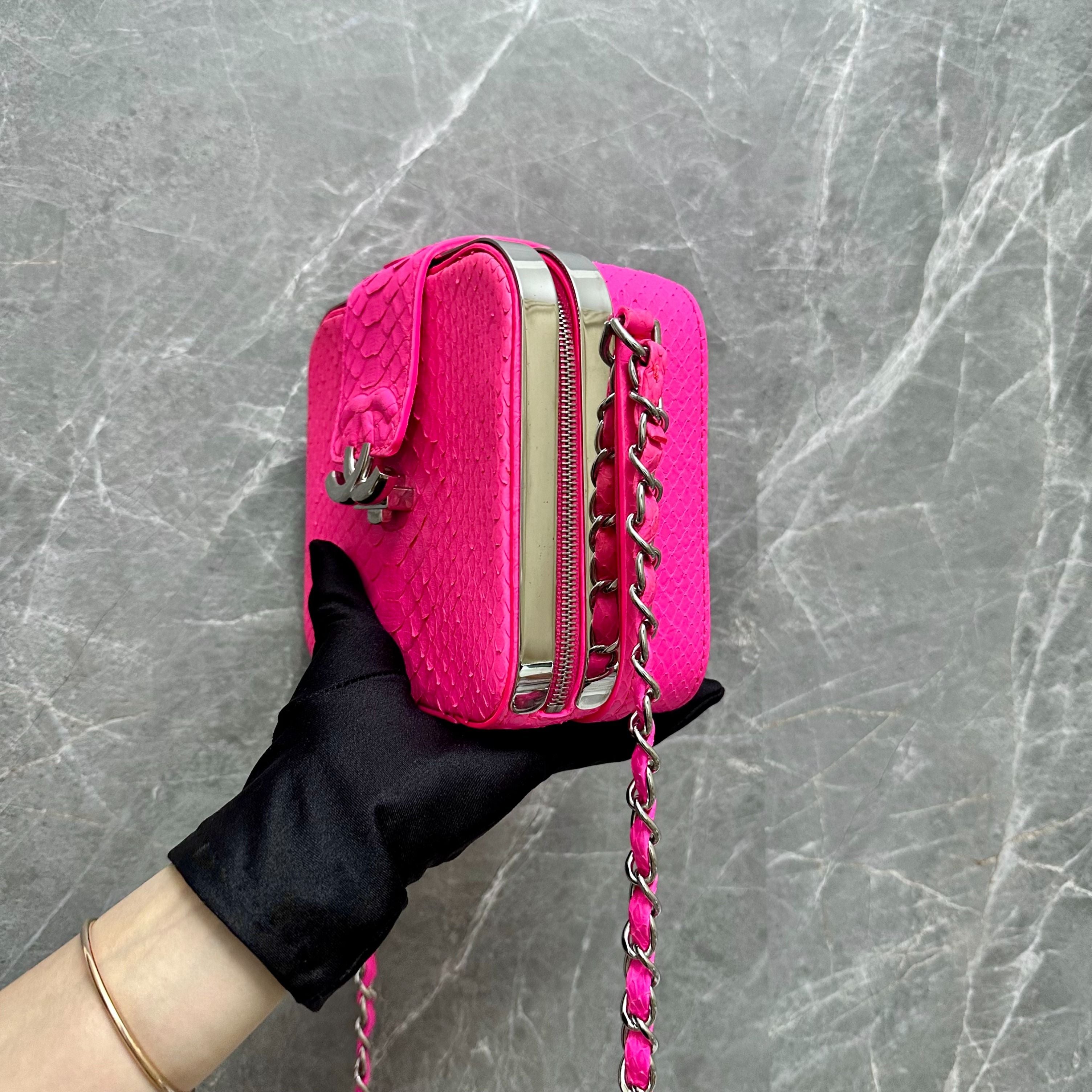 Chanel Python Leather Small Cross Body Bag Hot Pink No 24 - Luxury Evermore