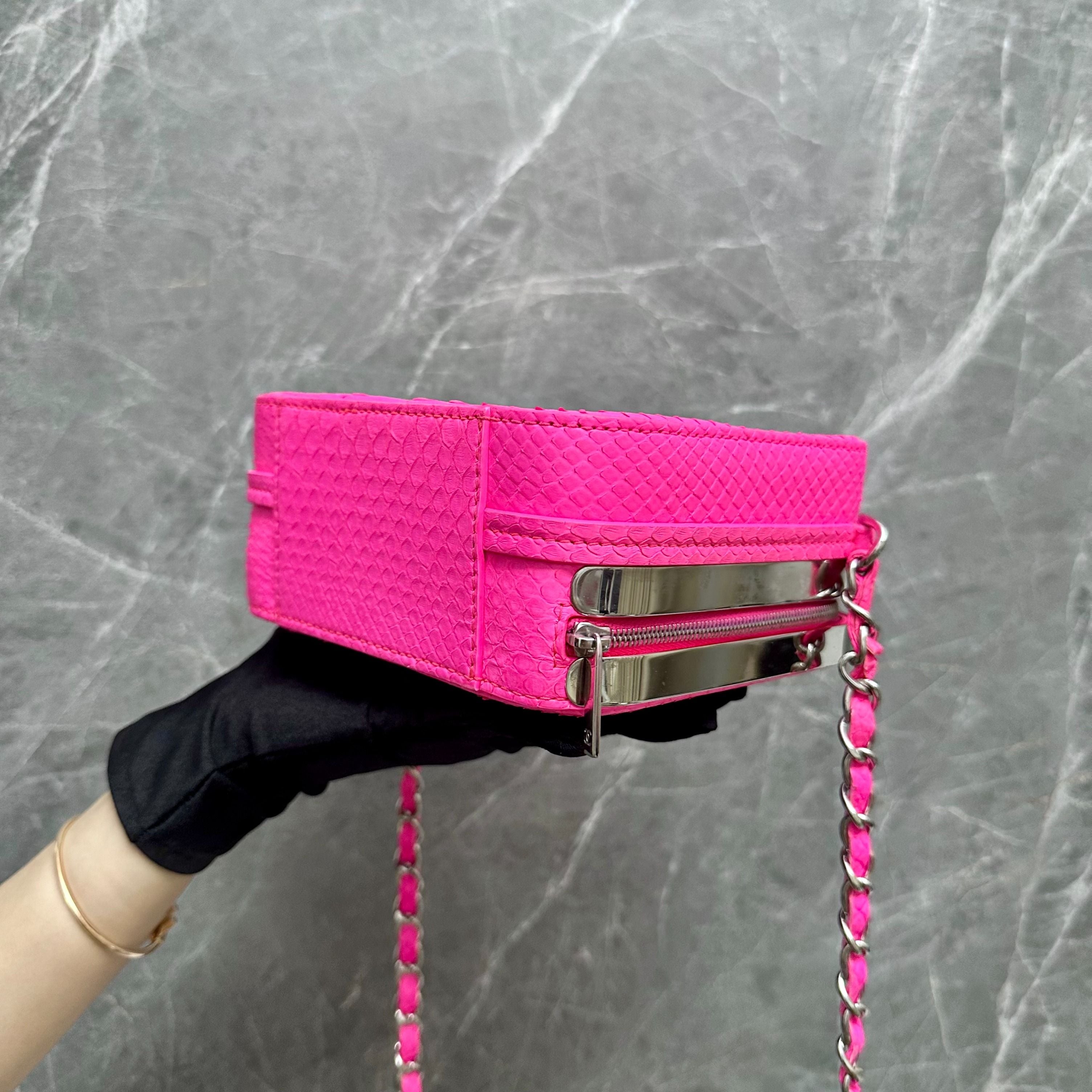 Chanel Python Leather Small Cross Body Bag Hot Pink No 24 - Luxury Evermore