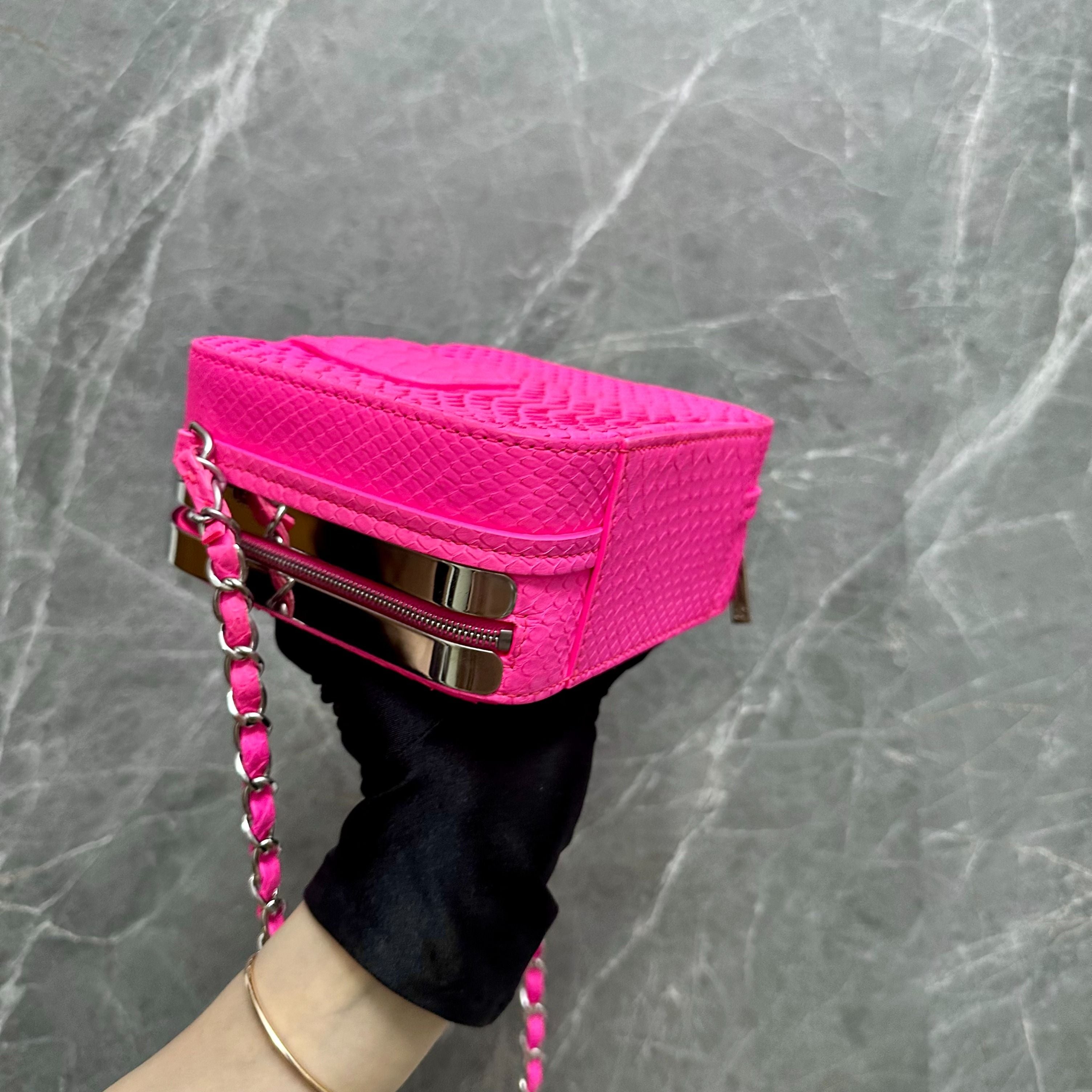 Chanel Python Leather Small Cross Body Bag Hot Pink No 24 - Luxury Evermore