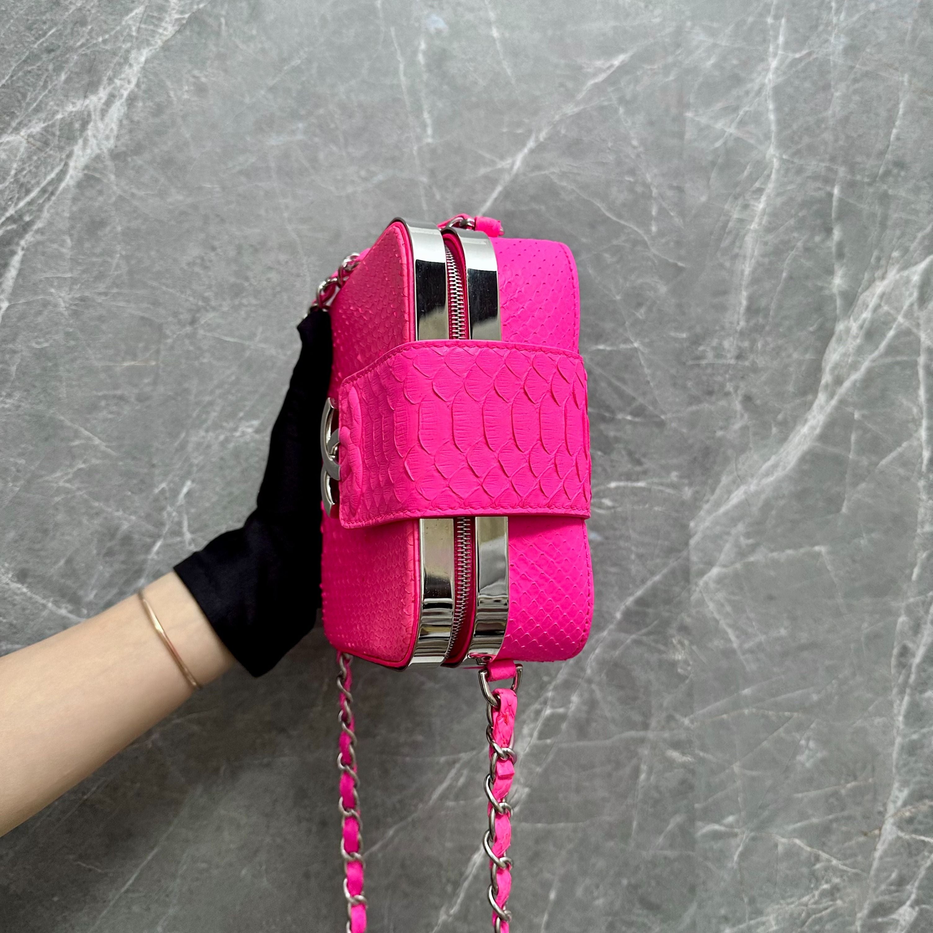 Chanel Python Leather Small Cross Body Bag Hot Pink No 24 - Luxury Evermore