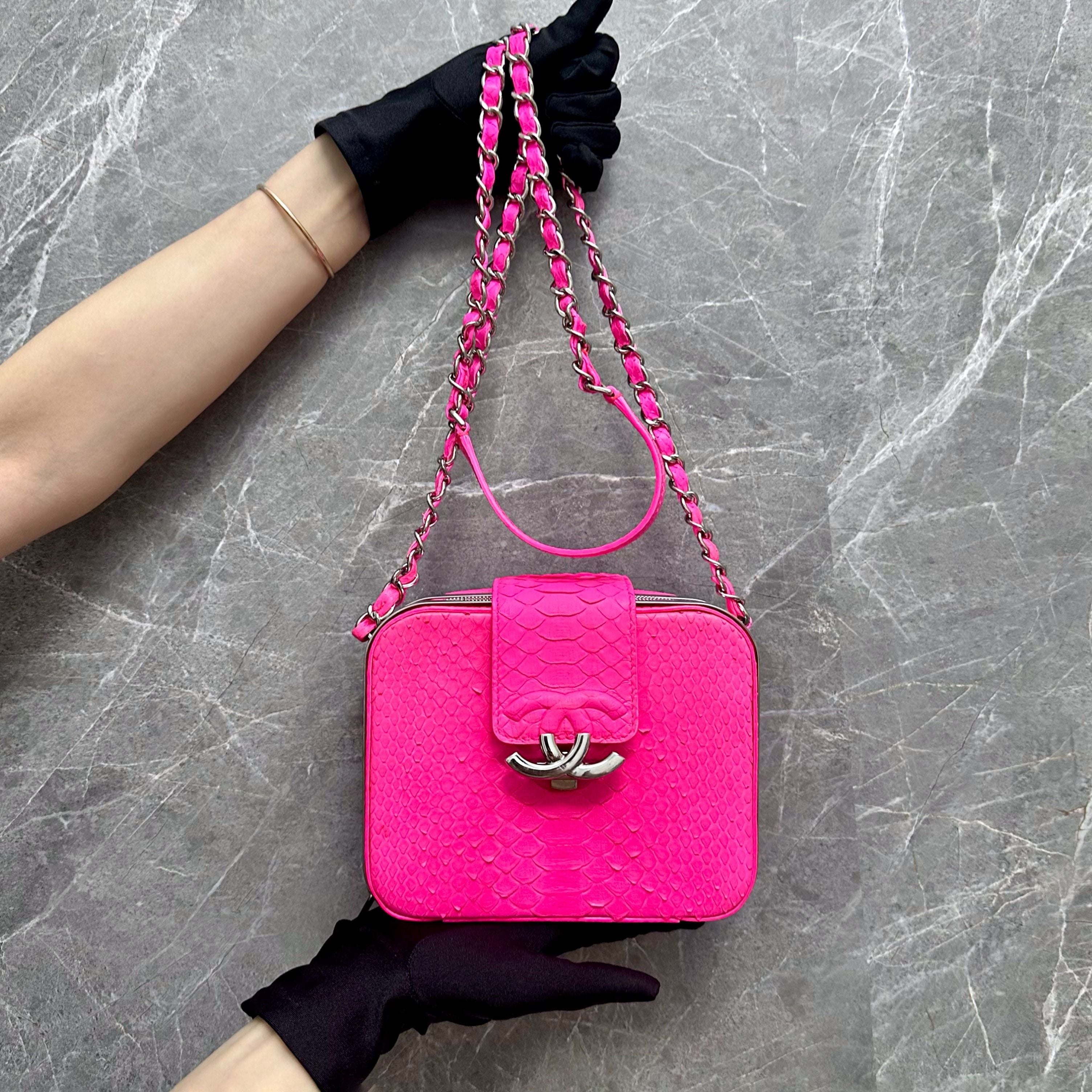 Chanel Python Leather Small Cross Body Bag Hot Pink No 24 - Luxury Evermore