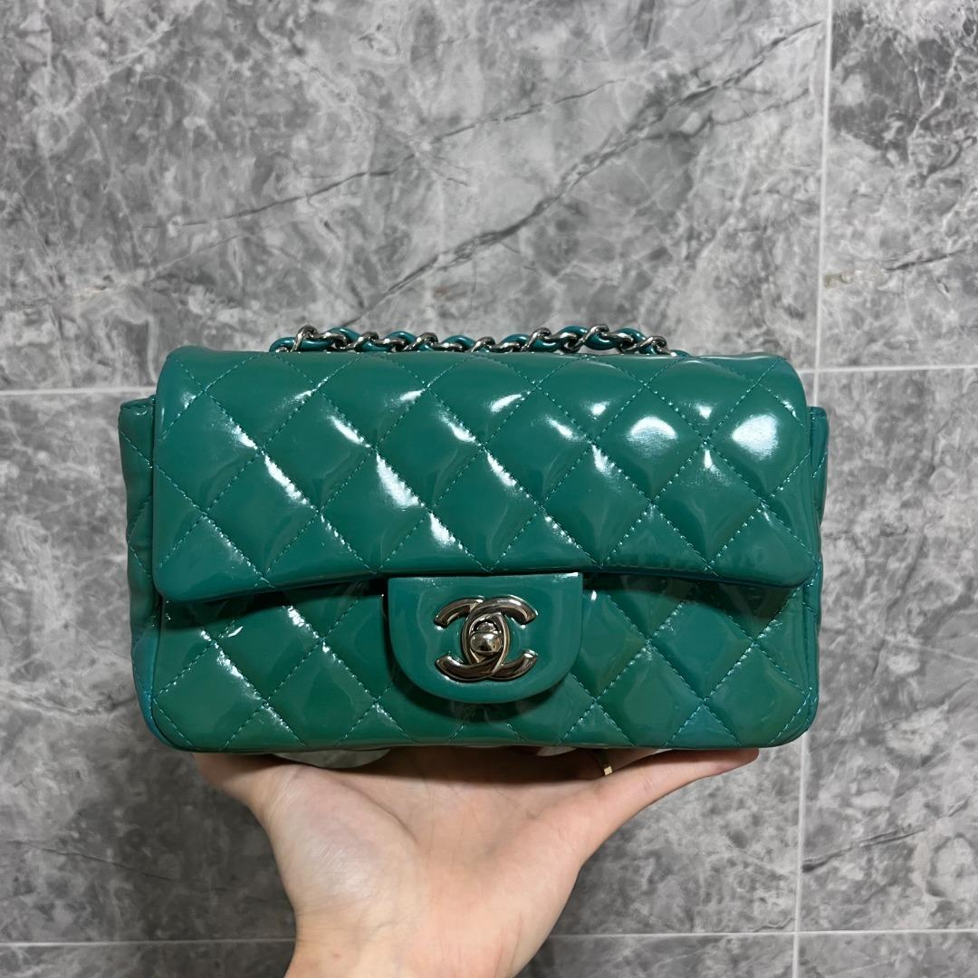 Chanel Rectangular Mini Classic Flap CF Green Blue No 20 - Luxury Evermore