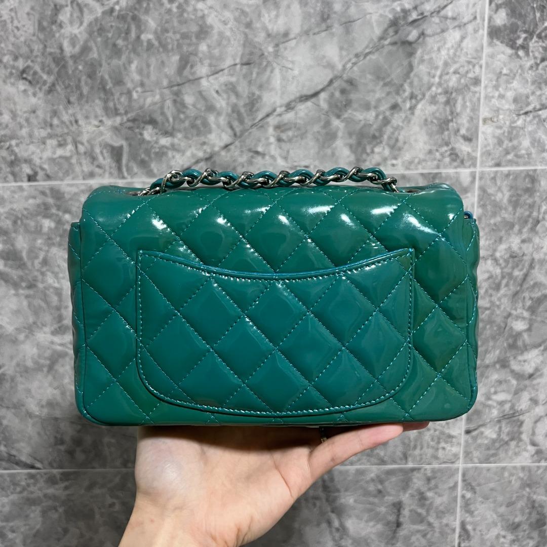 Chanel Rectangular Mini Classic Flap CF Green Blue No 20 - Luxury Evermore