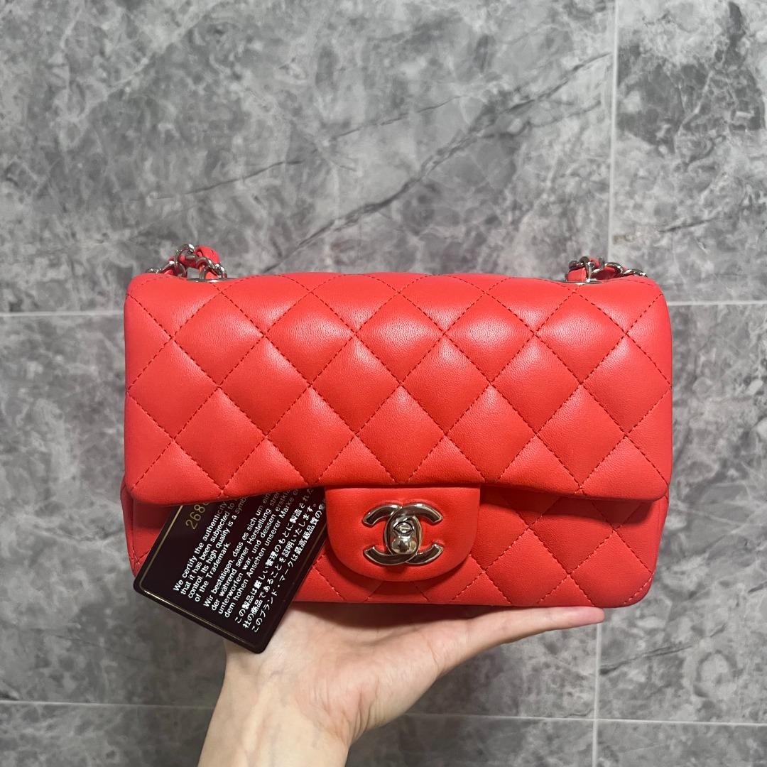 Chanel Rectangular Mini Classic Flap CF Salmon Red No. 26 - Luxury Evermore