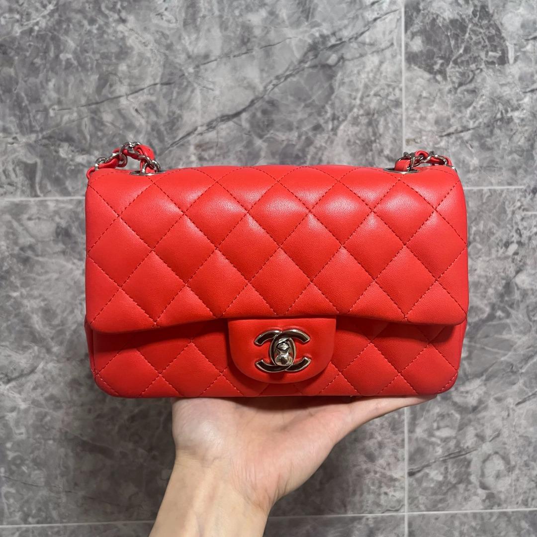 Chanel Rectangular Mini Classic Flap CF Salmon Red No. 26 - Luxury Evermore