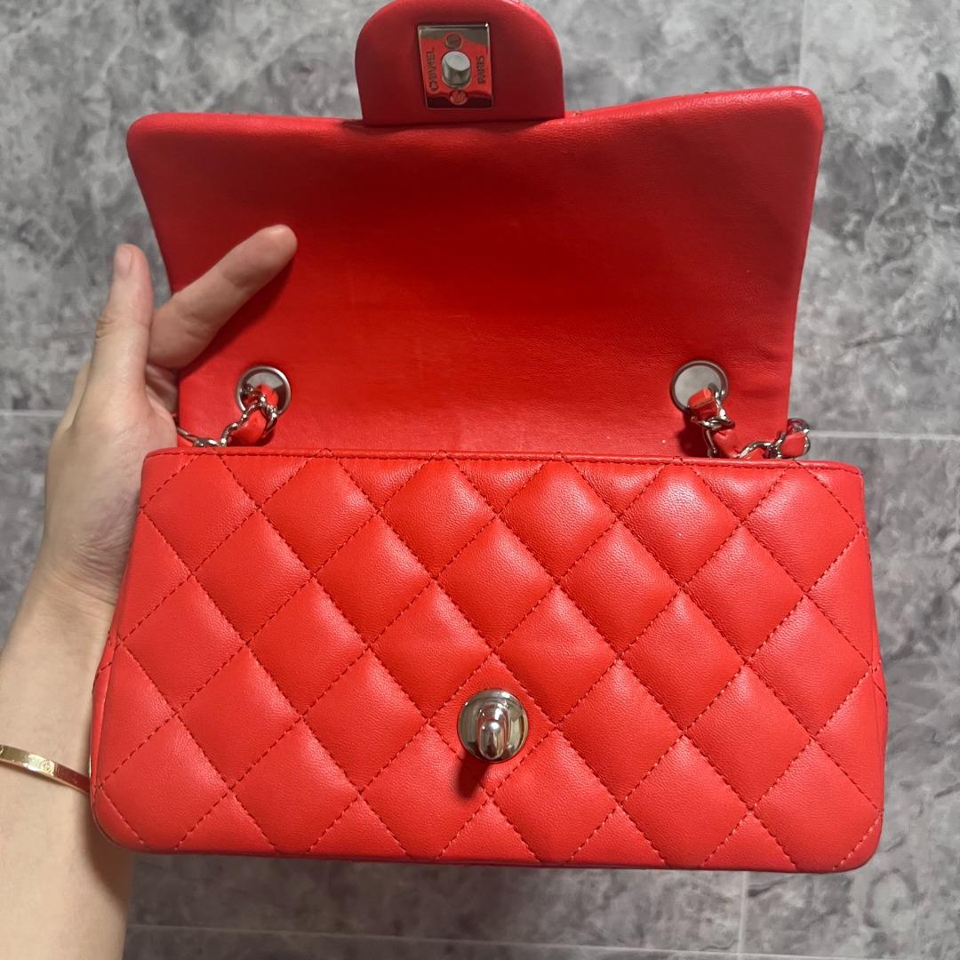 Chanel Rectangular Mini Classic Flap CF Salmon Red No. 26 - Luxury Evermore