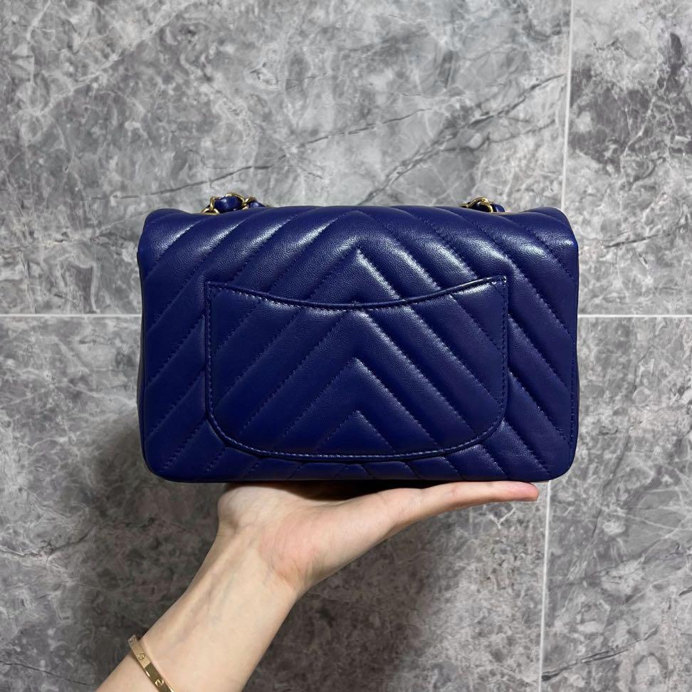 Chanel Rectangular Mini Classic Flap Lambskin CF Navy Blue No. 21 - Luxury Evermore