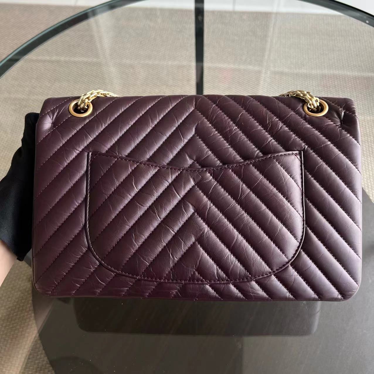 Chanel Reissue 2.55 226 28CM Medium Chevron Calfskin Burgundy GHW No 23 - Luxury Evermore