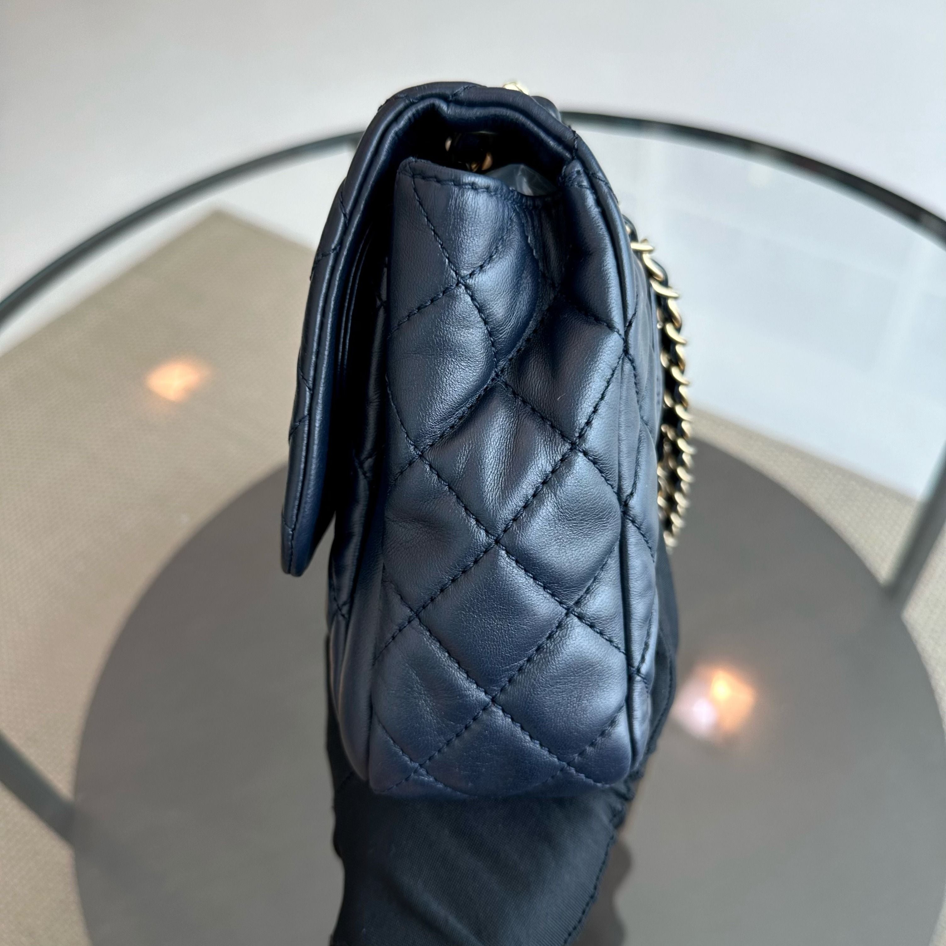 Chanel Seasonal Flap Jumbo 30CM Qulited Lambskin Dark Blue No 18 - Luxury Evermore