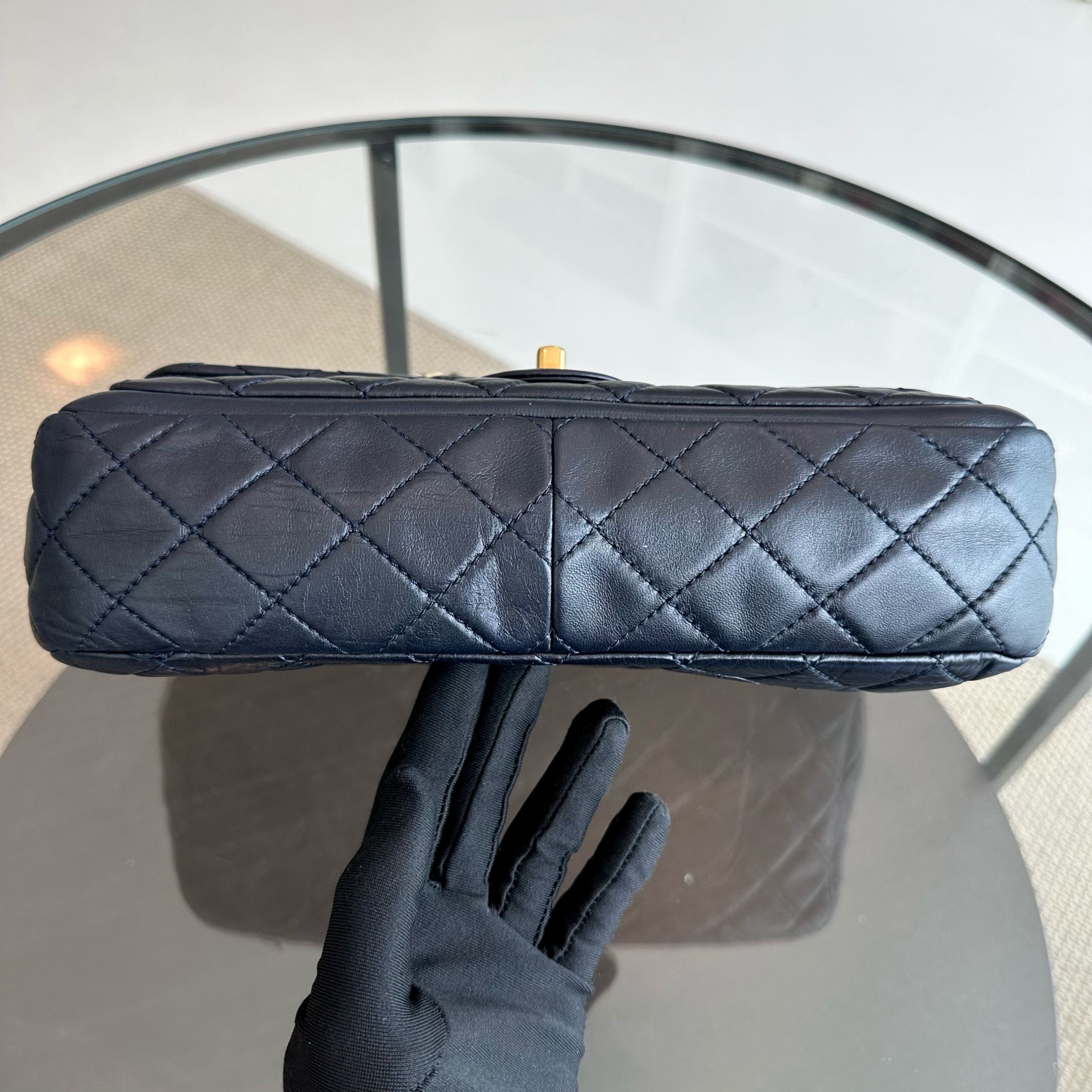 Chanel Seasonal Flap Jumbo 30CM Qulited Lambskin Dark Blue No 18 - Luxury Evermore