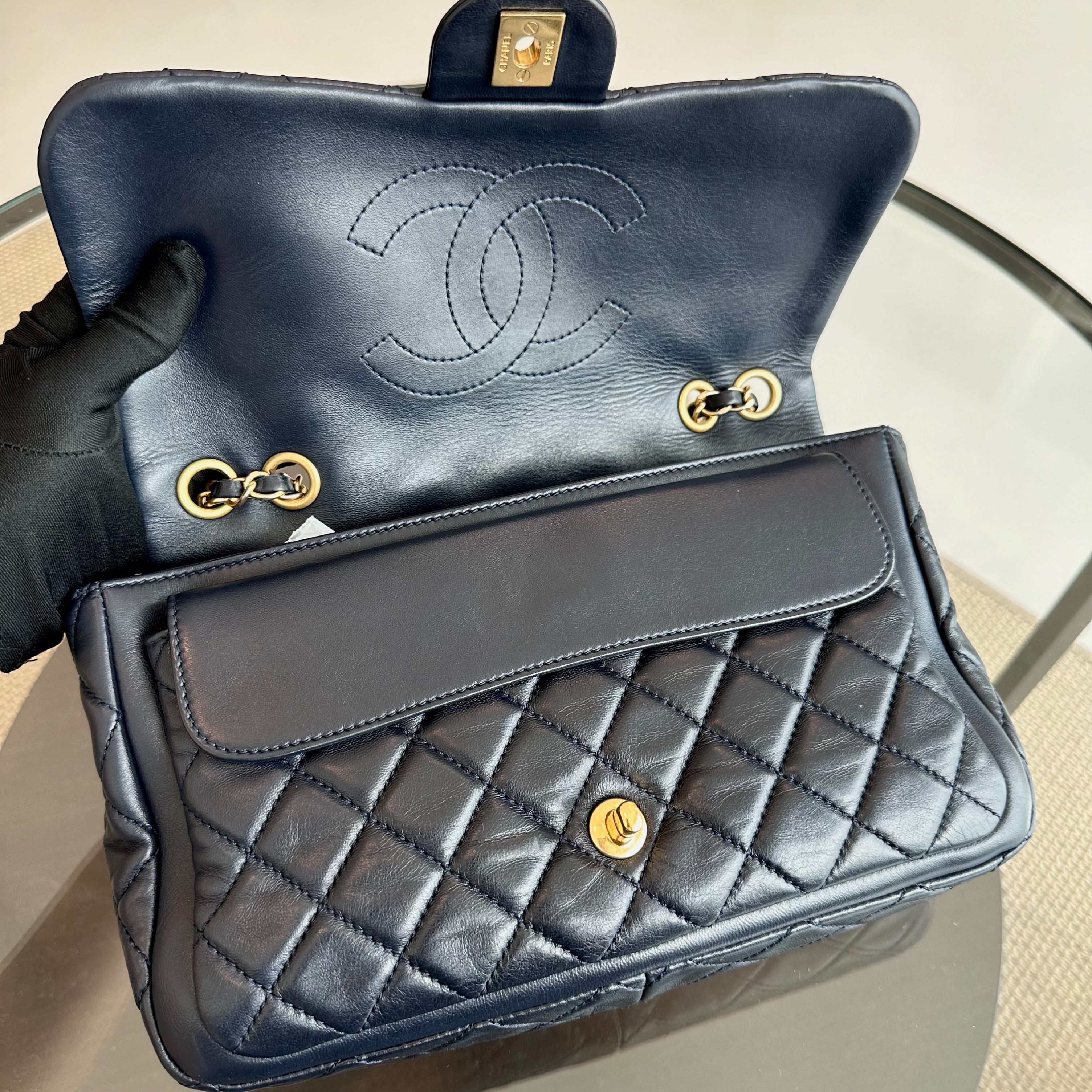 Chanel Seasonal Flap Jumbo 30CM Qulited Lambskin Dark Blue No 18 - Luxury Evermore