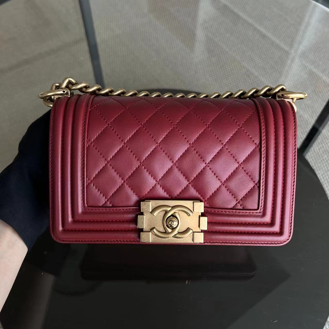 Chanel Small Boy 20CM Quilted Lambskin Red GHW No 19 - Luxury Evermore