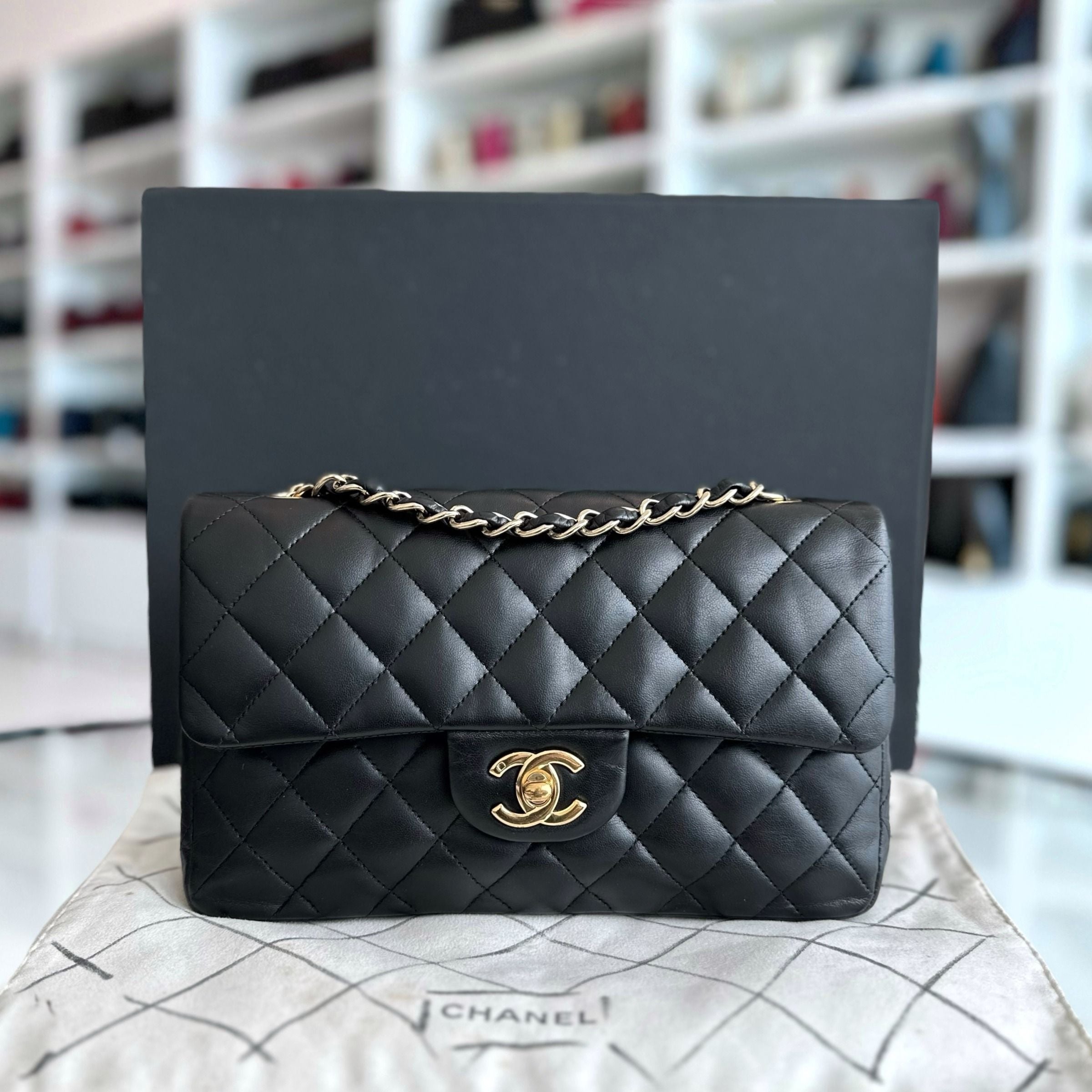 Chanel Small Classic Flap 23CM Quilted Lambskin Black GHW No 12 - Luxury Evermore