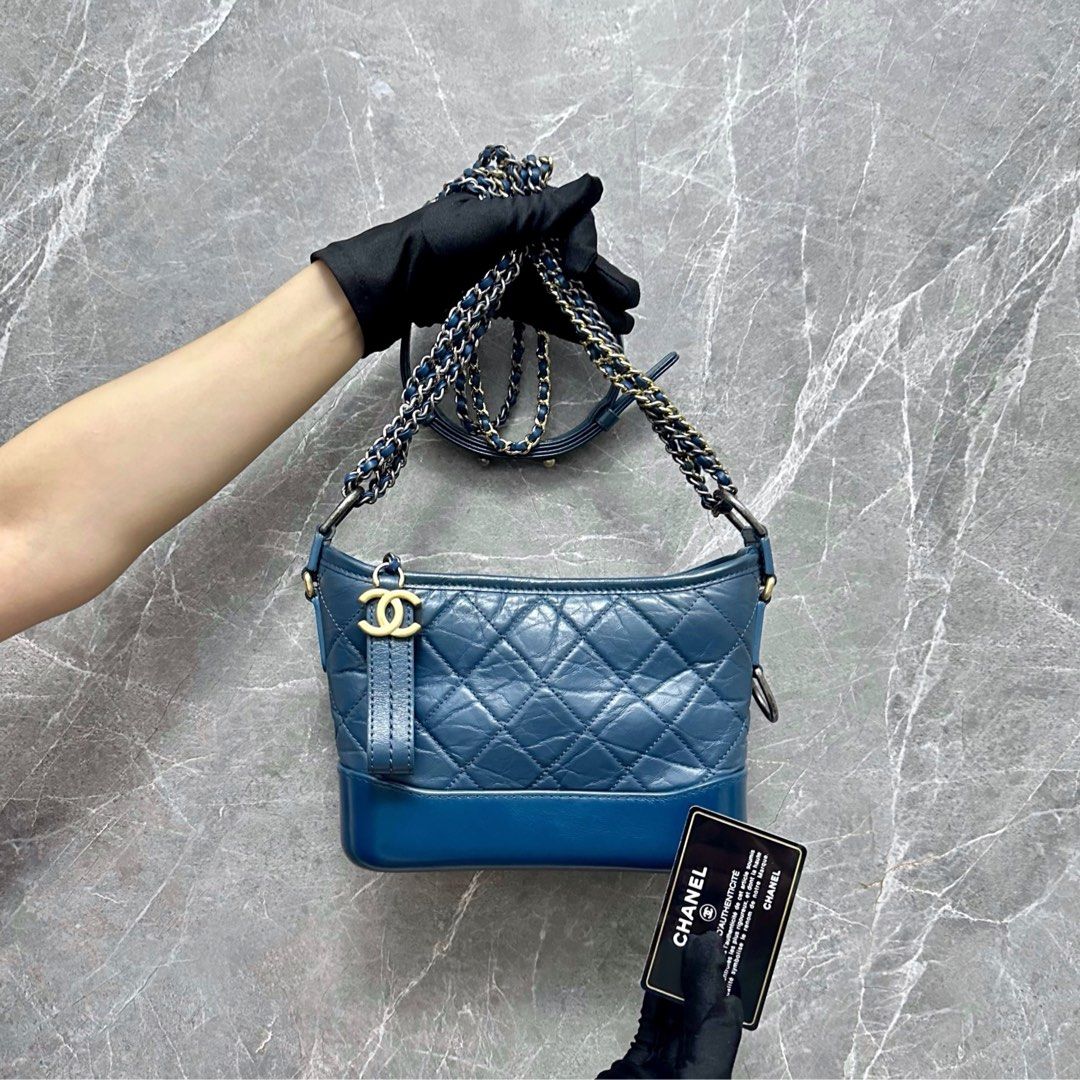 Chanel Small Gabrielle Calfskin Blue GHW No 26 - Luxury Evermore