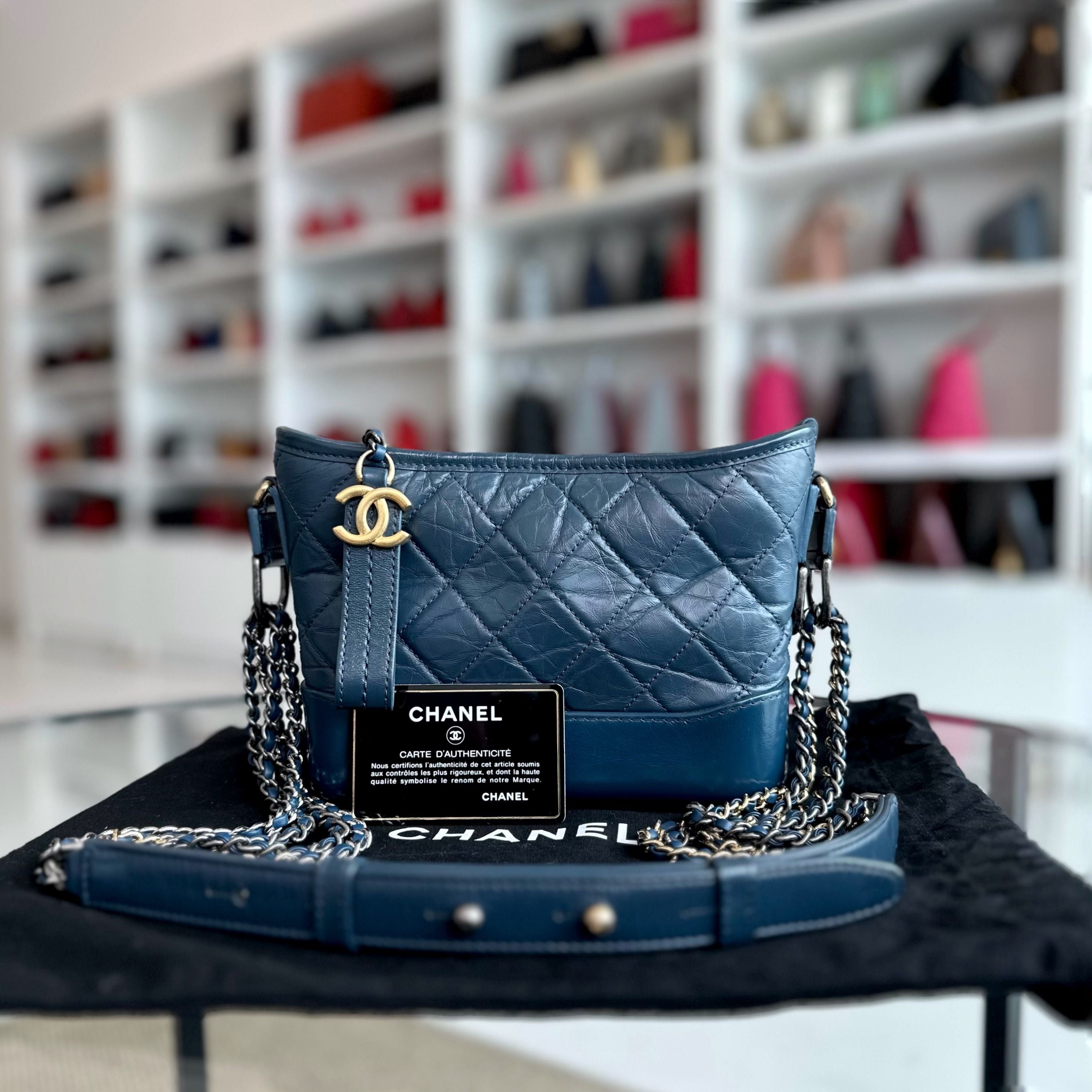 Chanel Small Gabrielle Hobo Calfskin Dark Blue GHW No 26 - Luxury Evermore