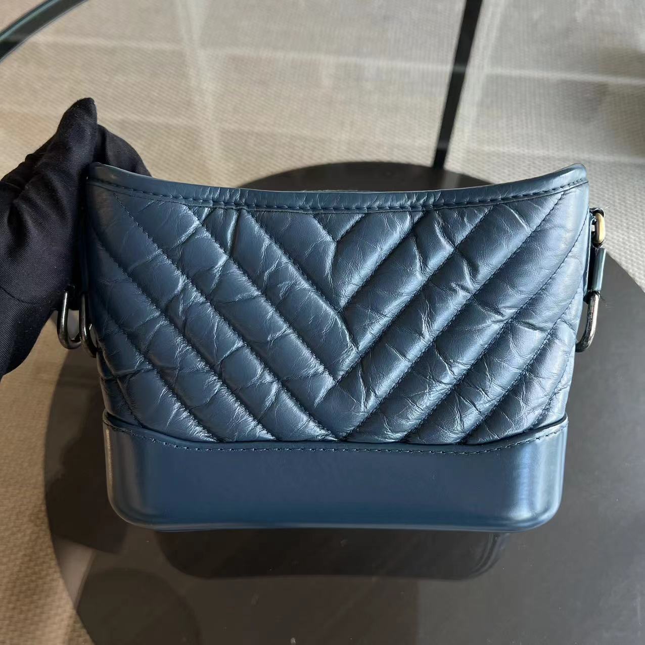 Chanel Small Gabrielle Hobo Chevron Calfskin Blue Two-Tone Hardware No 26 - Luxury Evermore