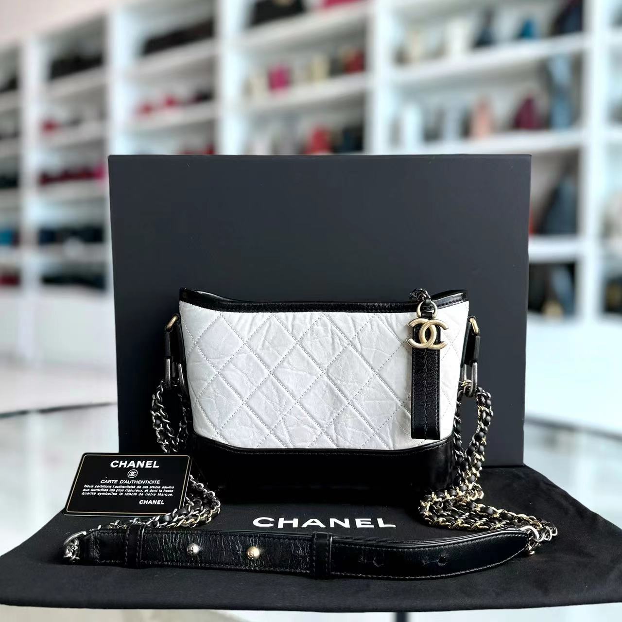 Chanel Small Gabrielle Hobo Quilted Calfskin Black White Two-tone Hardware - Luxury Evermore