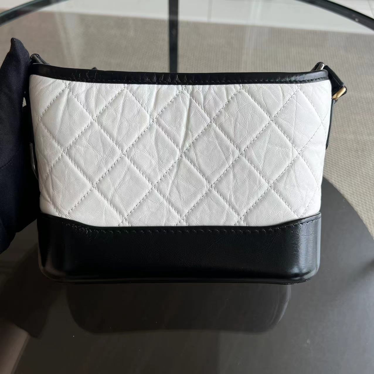 Chanel Small Gabrielle Hobo Quilted Calfskin Black White Two-tone Hardware - Luxury Evermore