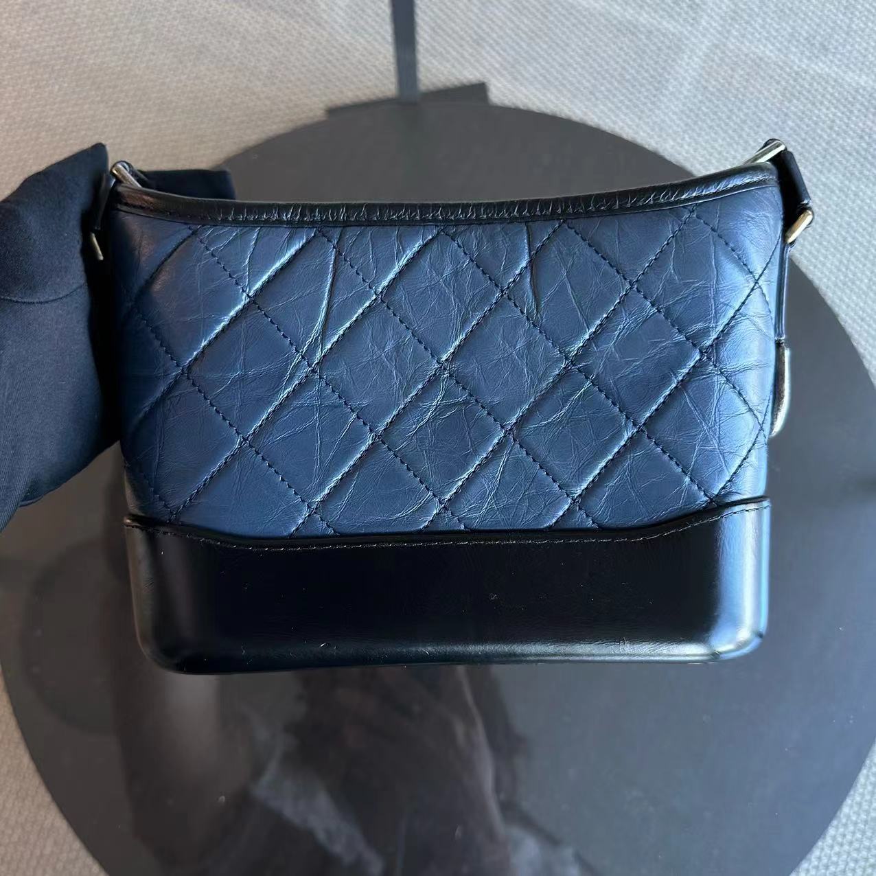 Chanel Small Gabrielle Hobo Quilted Calfskin Dark Blue Black Two-Tone Hardware No 26 - Luxury Evermore