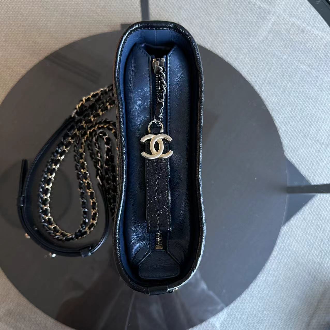 Chanel Small Gabrielle Hobo Quilted Calfskin Dark Blue Black Two-Tone Hardware No 26 - Luxury Evermore