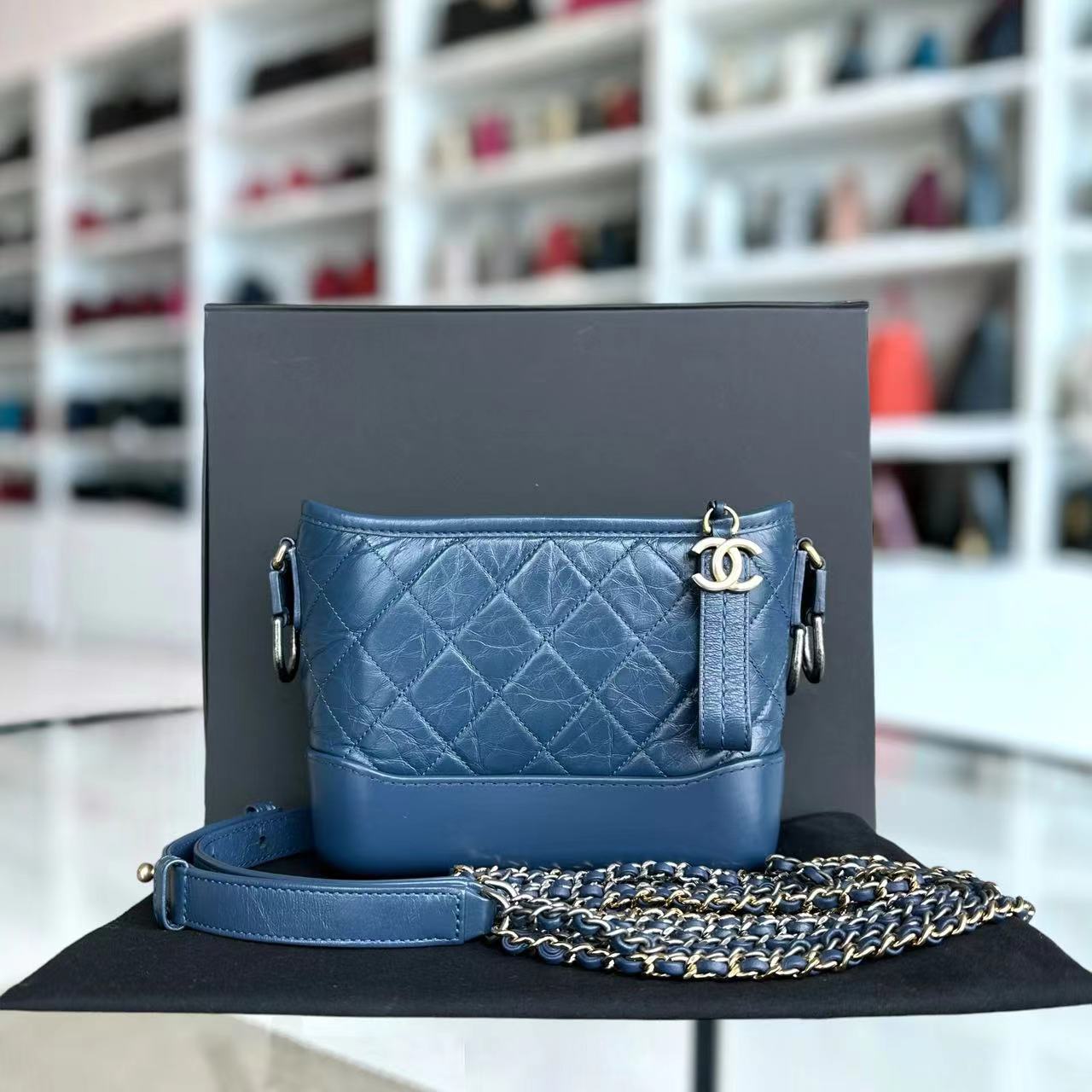 Chanel Small Gabrielle Hobo Quilted Calfskin Dark Blue Blue Two-Tone Hardware Series 24 - Luxury Evermore