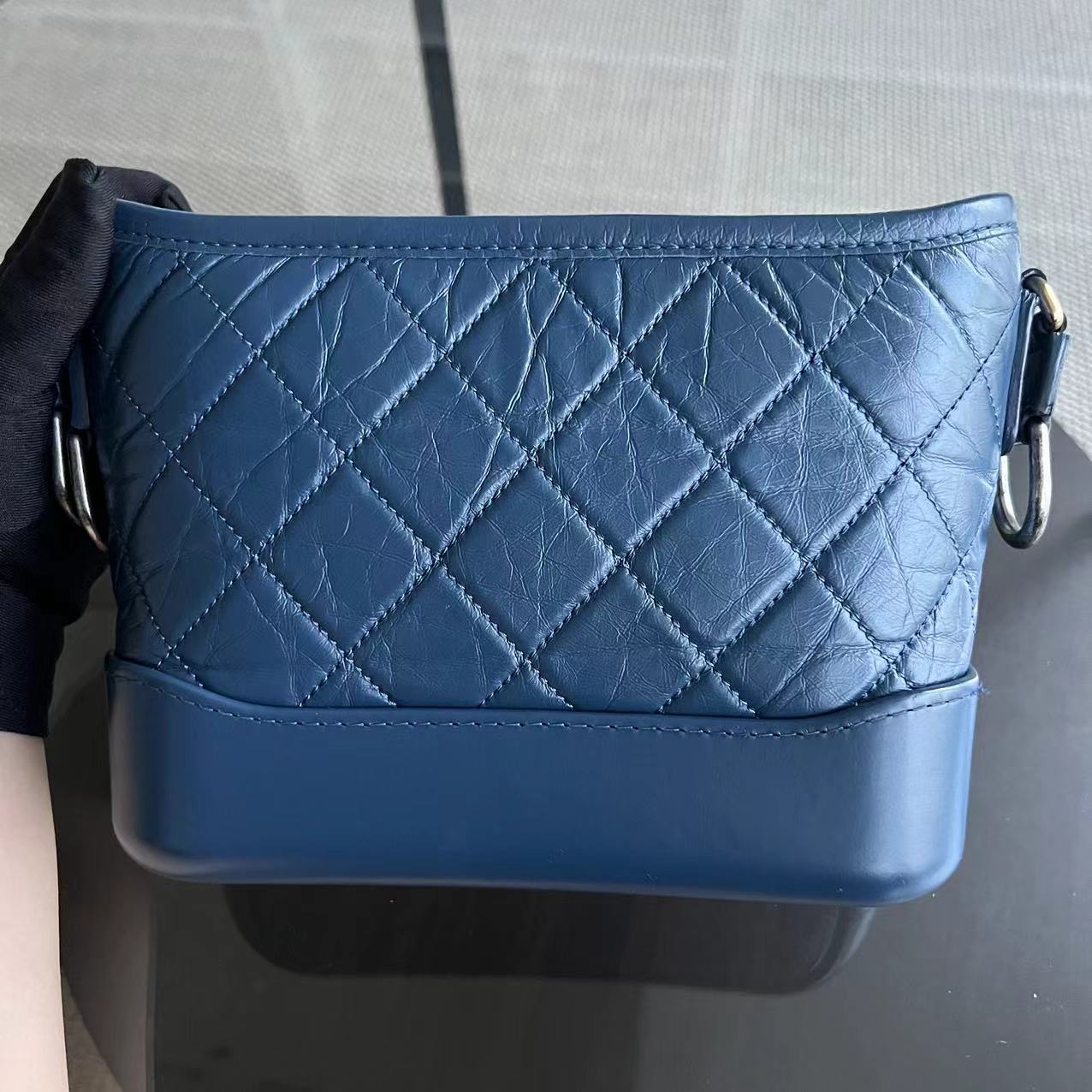 Chanel Small Gabrielle Hobo Quilted Calfskin Dark Blue Blue Two-Tone Hardware Series 24 - Luxury Evermore