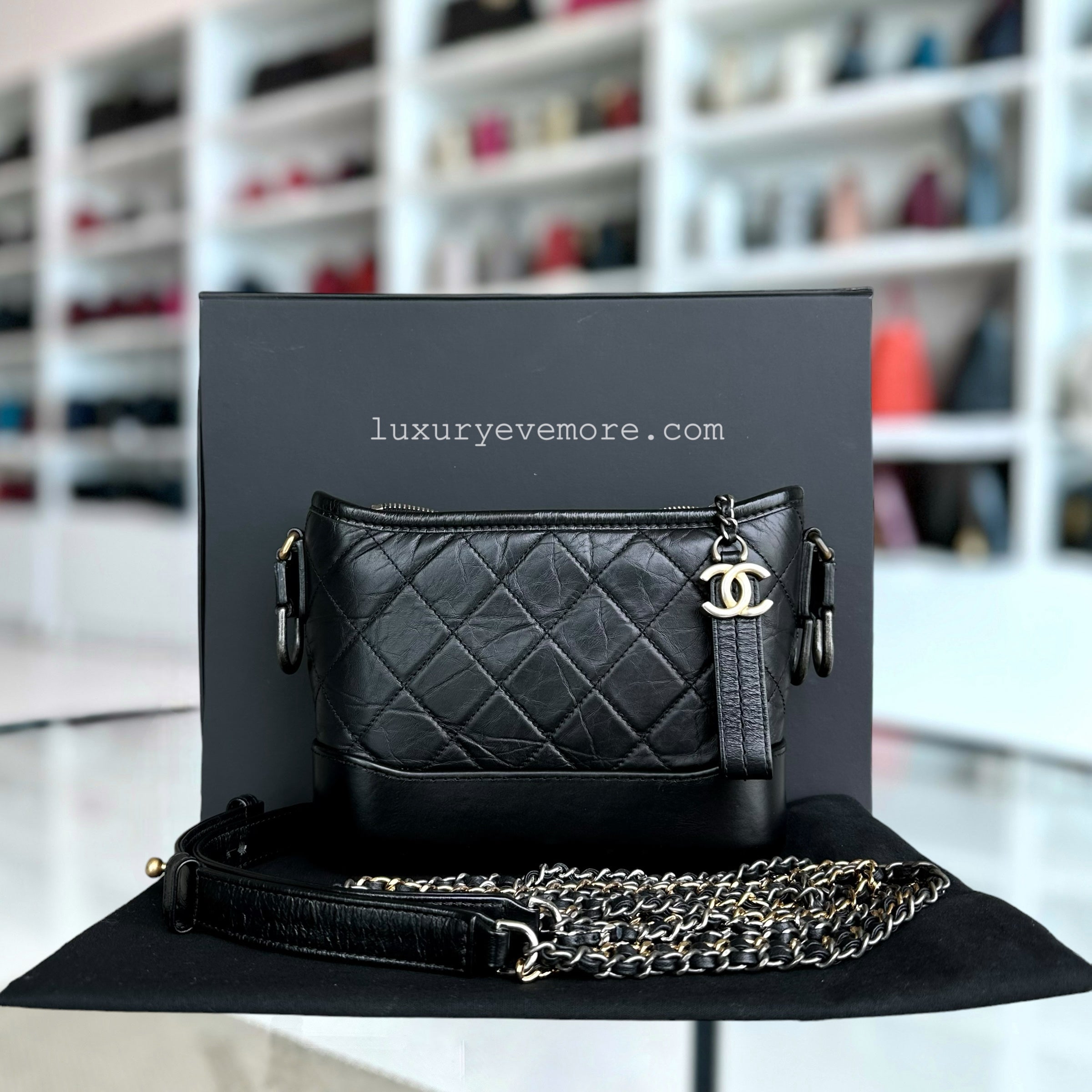 Chanel Small Gabrielle Quilted Calfskin Black Two-Tone Hardware Series 24 - Luxury Evermore