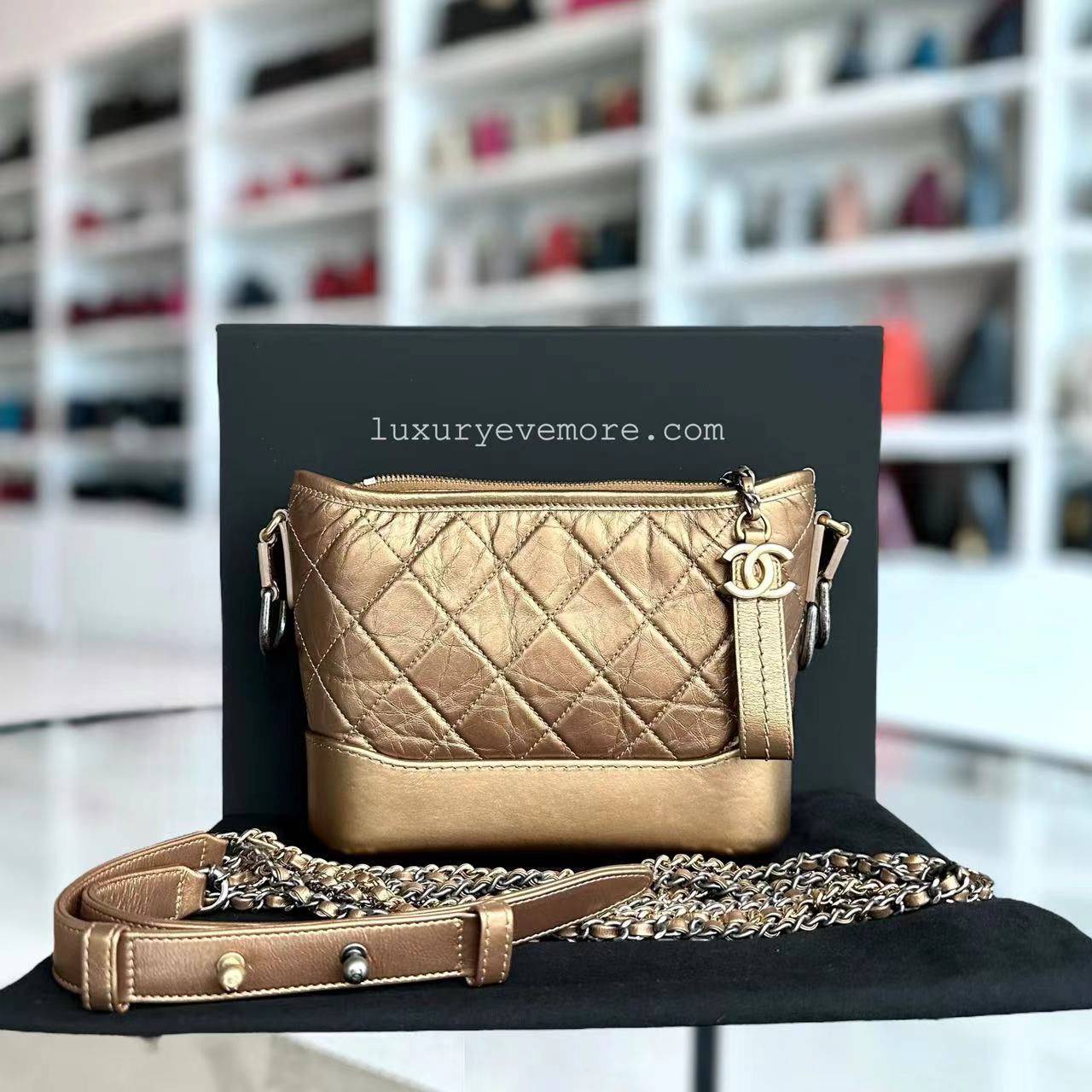 Chanel Small Gabrielle Quilted Calfskin Bronze Gold Two-Tone Hardware Series 23 - Luxury Evermore