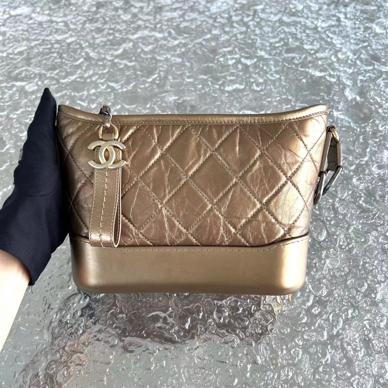 Chanel Small Gabrielle Quilted Calfskin Bronze Gold Two-Tone Hardware Series 23 - Luxury Evermore