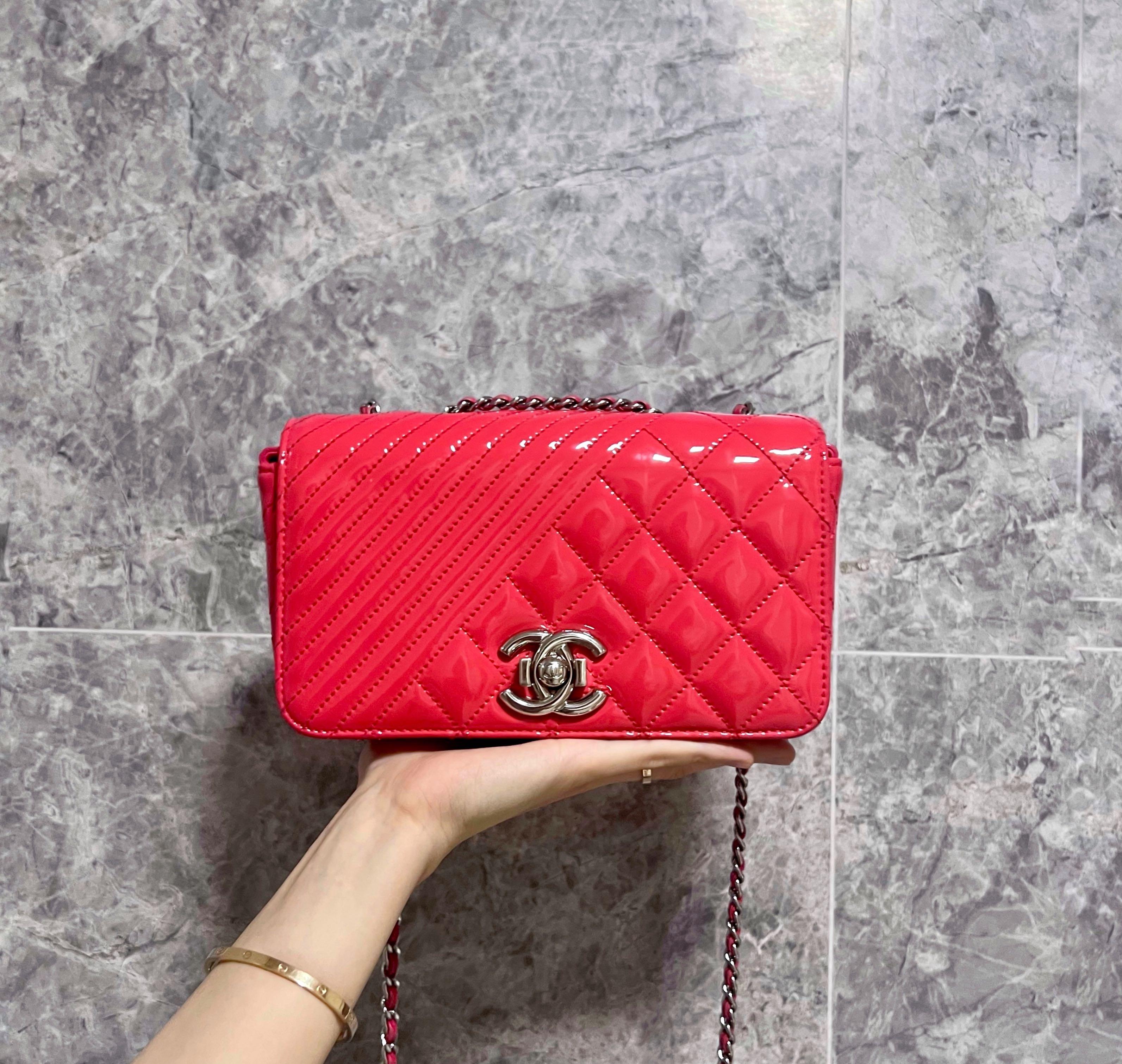 Chanel Small Pink Patent Flap Bag No 22 - Luxury Evermore