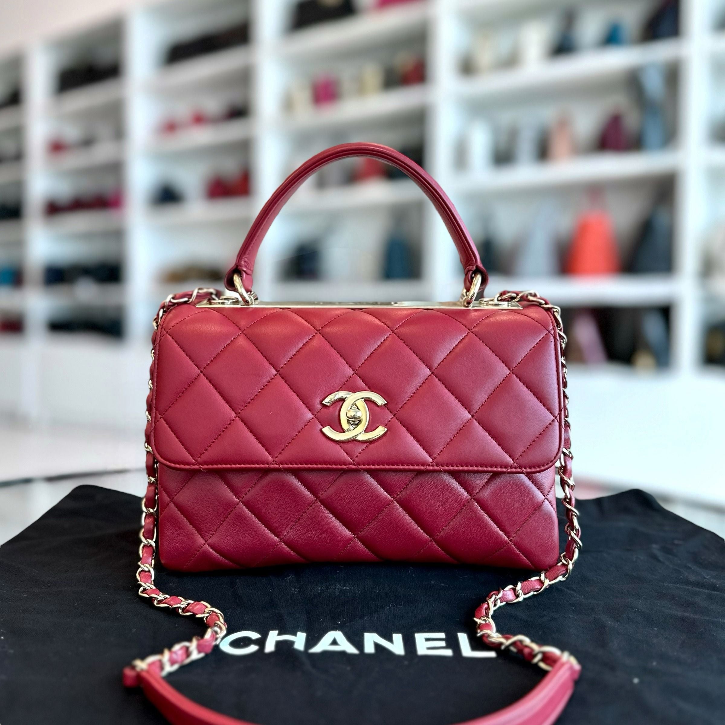 Chanel Small Trendy CC Flap Quilted Lambskin Red GHW No 28 - Luxury Evermore