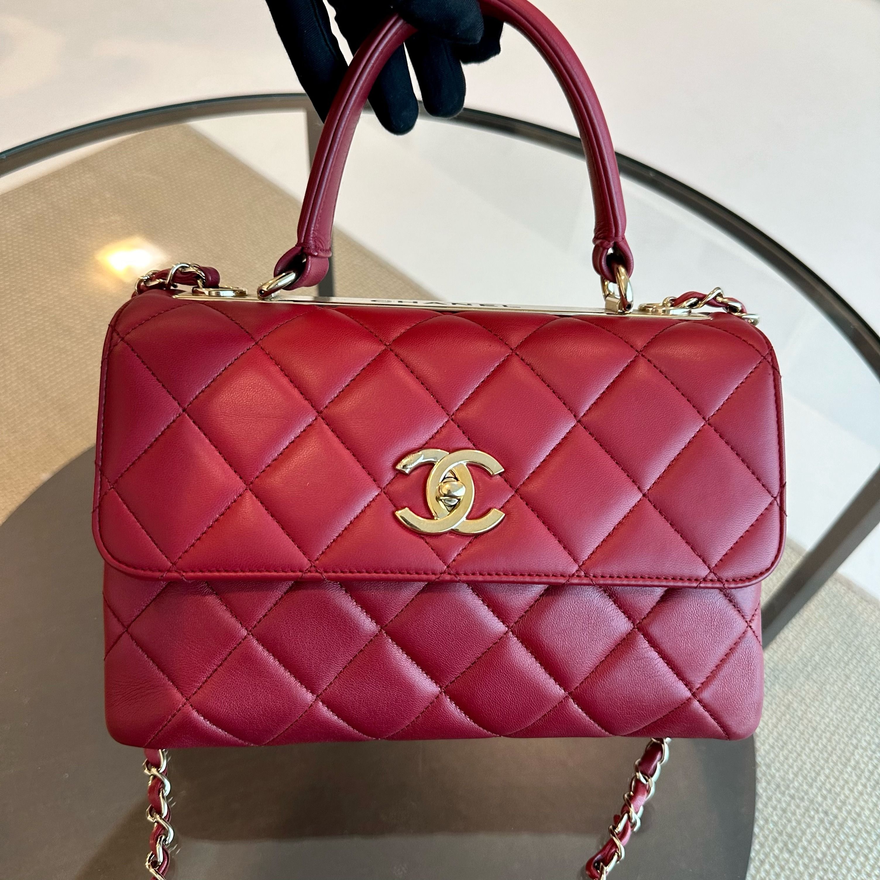 Chanel Small Trendy CC Flap Quilted Lambskin Red GHW No 28 - Luxury Evermore